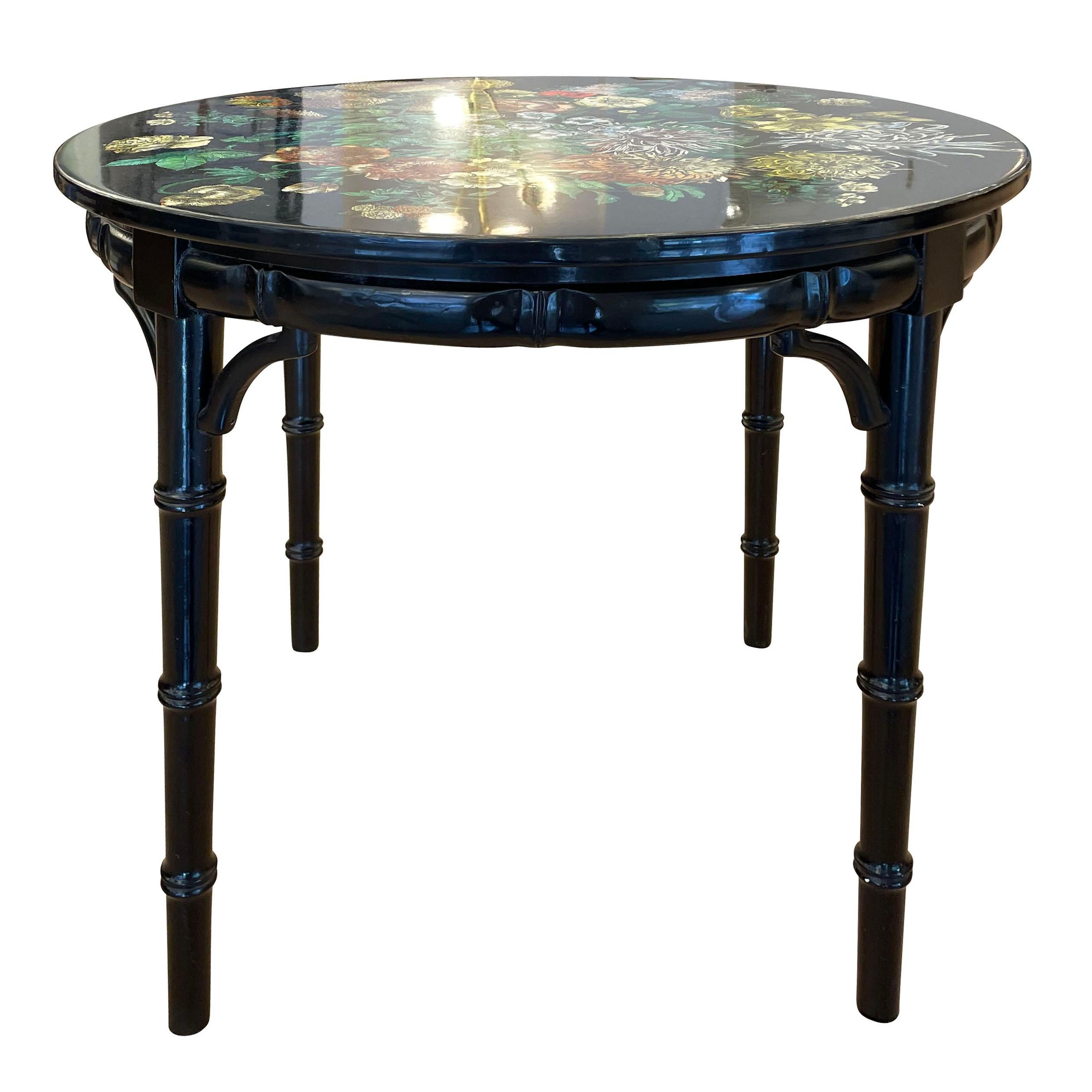 Italian Piero Fornasetti Side Table with Flower Motif, Italy, 1960s