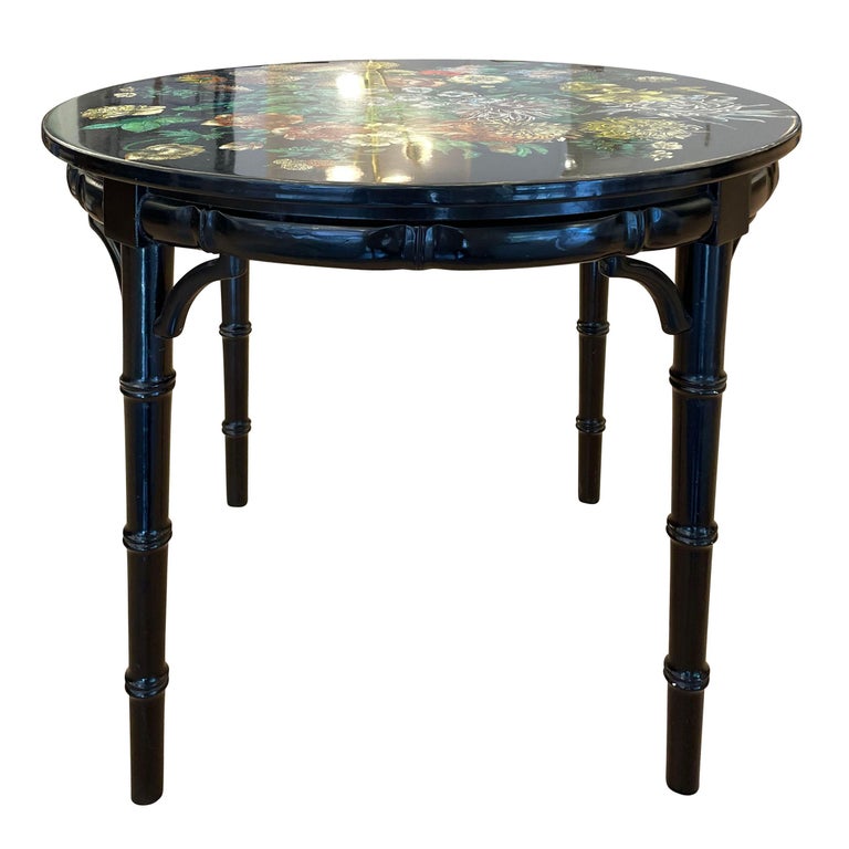 Italian Piero Fornasetti Side Table with Flower Motif, Italy, 1960s For Sale