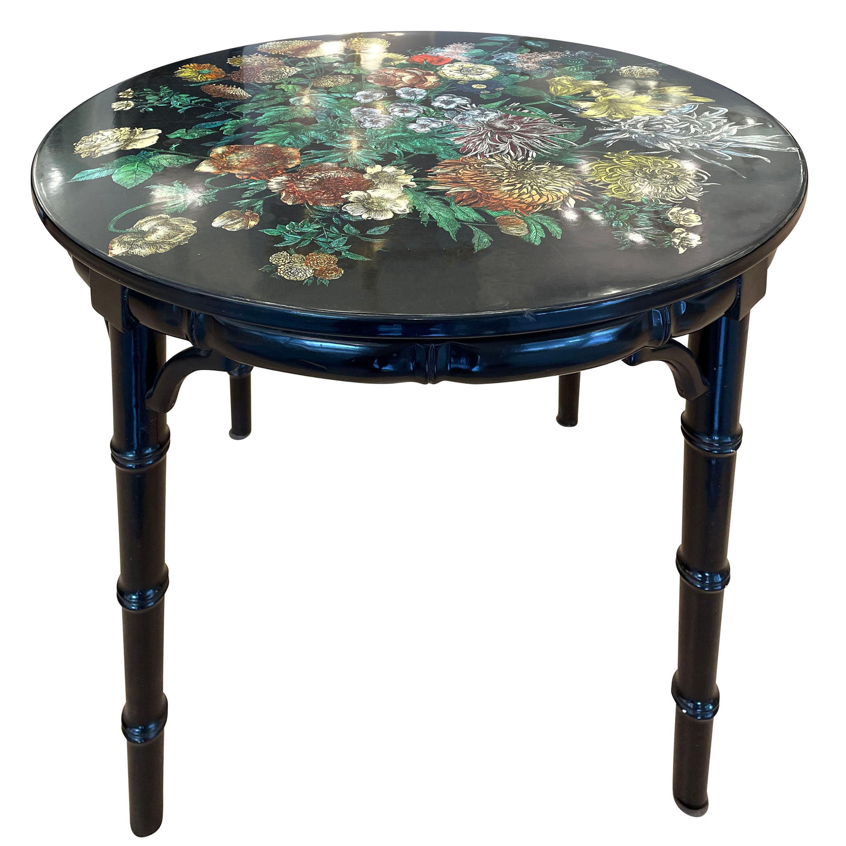 Piero Fornasetti Side Table with Flower Motif, Italy, 1960s