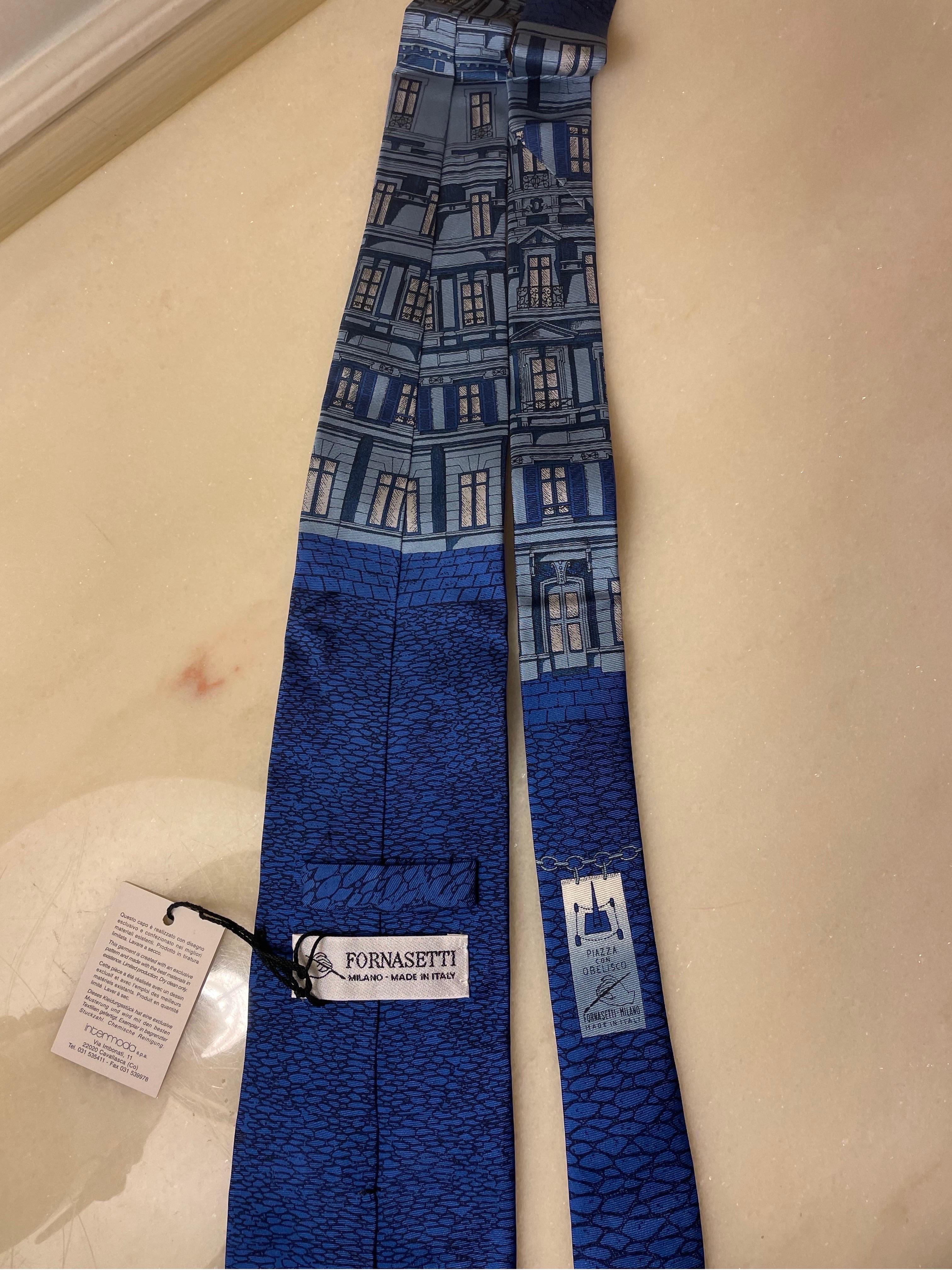 Modern Piero Fornasetti Silk Tie Cravatta Piazza Con Obelisco Unique Made in Italy  For Sale