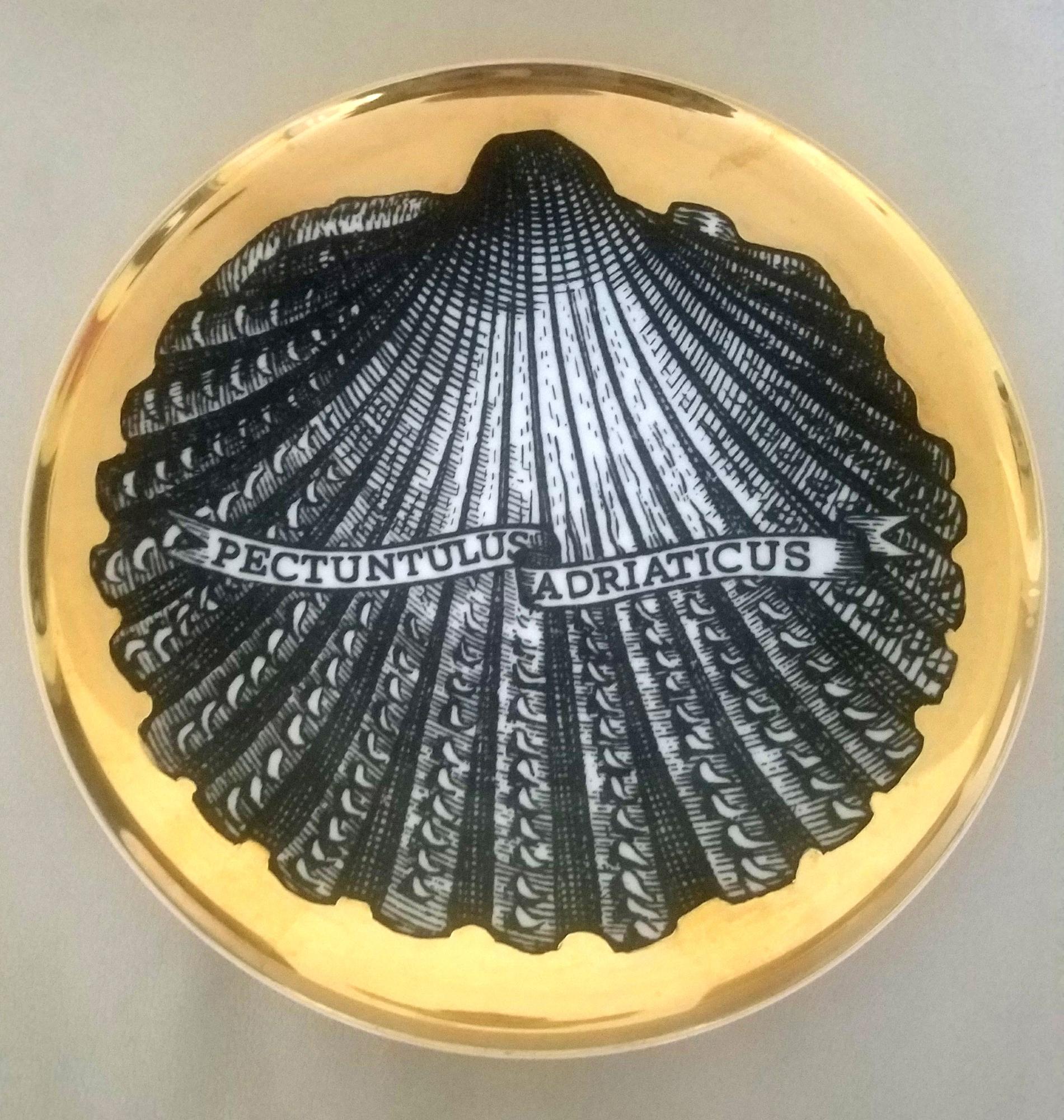 Piero Fornasetti Sei piatti conchiglia in porcellana dorata, motivo Conchyliorum, anni '50 In condizioni buone in vendita a Downingtown, PA