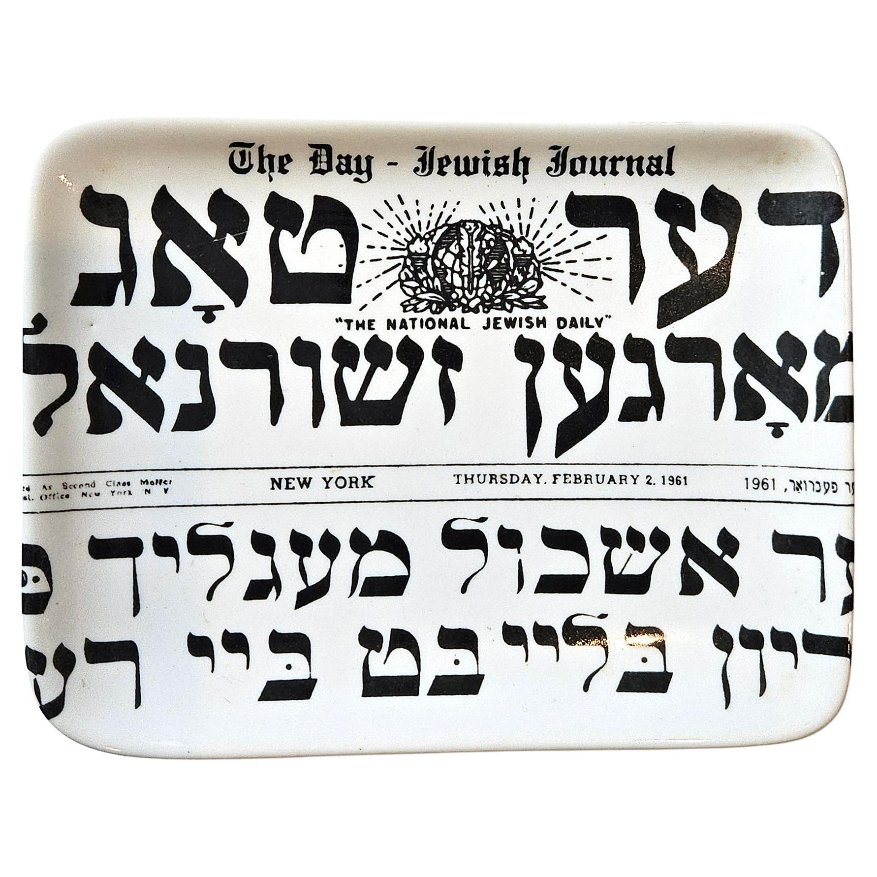 Piero Fornasetti Small Porcelain Ashtray, The Day- Jewish Journal, 1961 For Sale