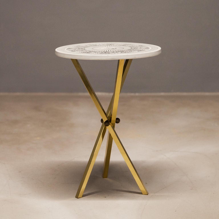 Italian Piero Fornasetti Sole Brass Tripod Side Table For Sale