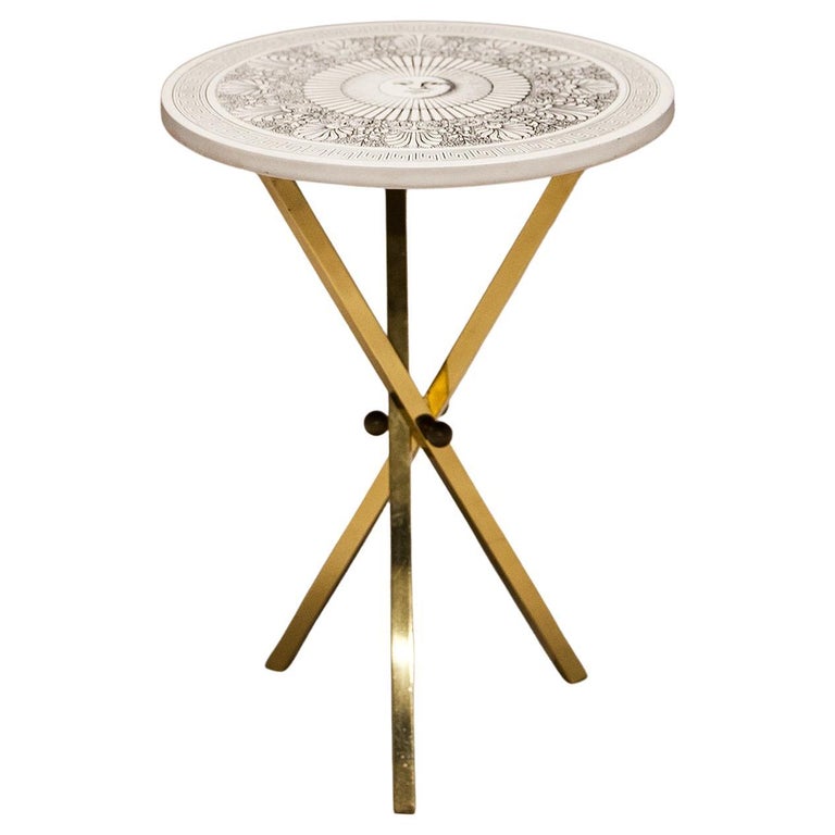 Piero Fornasetti Sole Brass Tripod Side Table For Sale