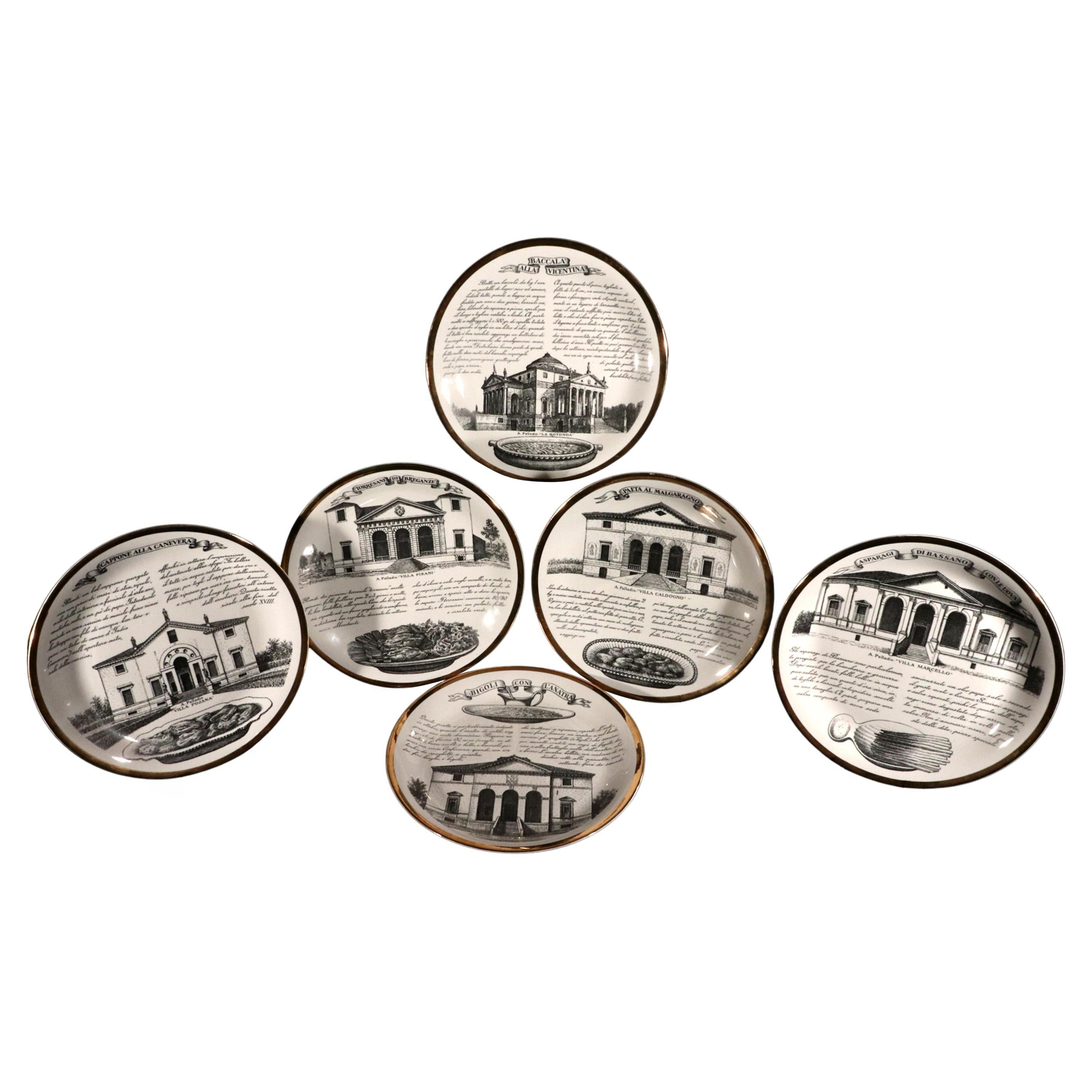 Piero Fornasetti Specialita Vicentine Plates, Set of Six, Italy, 1970s