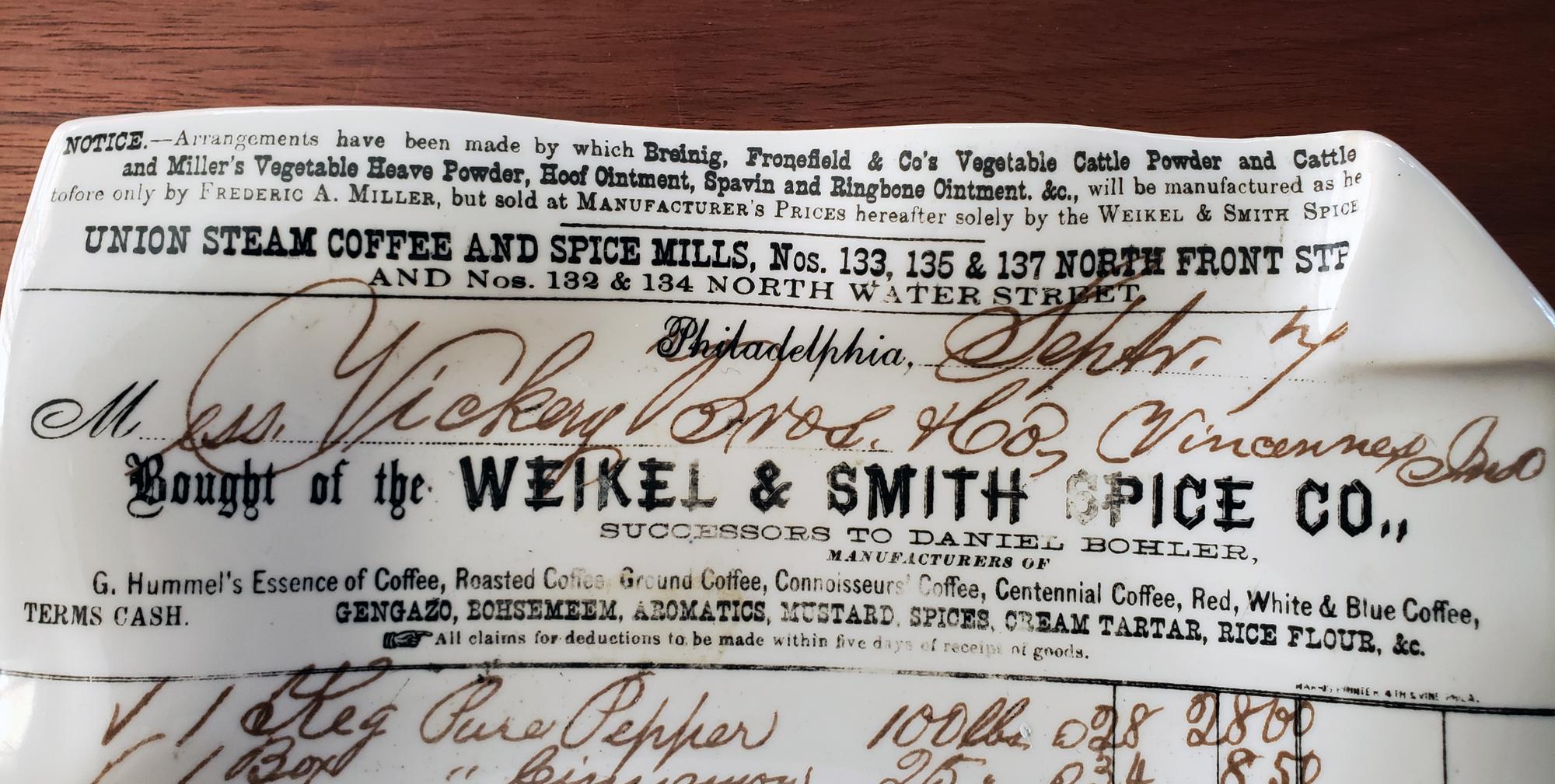 20th Century Piero Fornasetti Spice Company Dish of a Bill of Sale from the Weikel & Smith For Sale