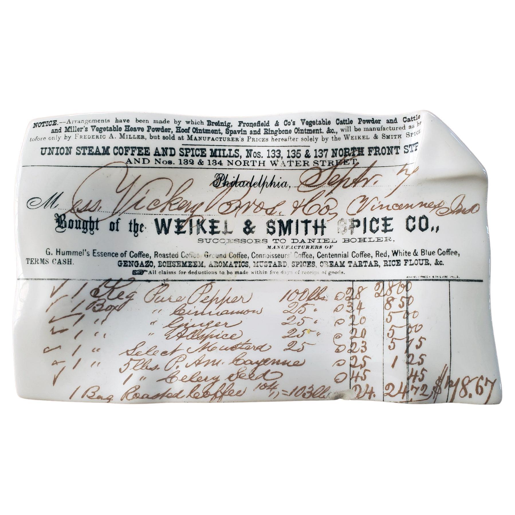 Piero Fornasetti Spice Company Dish of a Bill of Sale from the Weikel & Smith