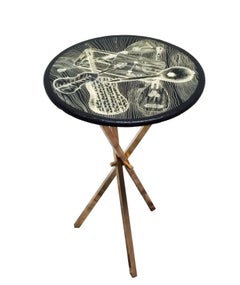 Piero Fornasetti "Strumenti Musicali" Brass Tripod Side Table, Italy 1960s