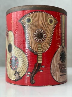 Piero Fornasetti Strumenti Red Wastepaper Basket Brass Frame Masonite Italy 1955
