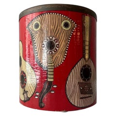 Panier en papier de récupération rouge avec cadre en laiton Masonite, Piero Fornasetti, Italie 1955