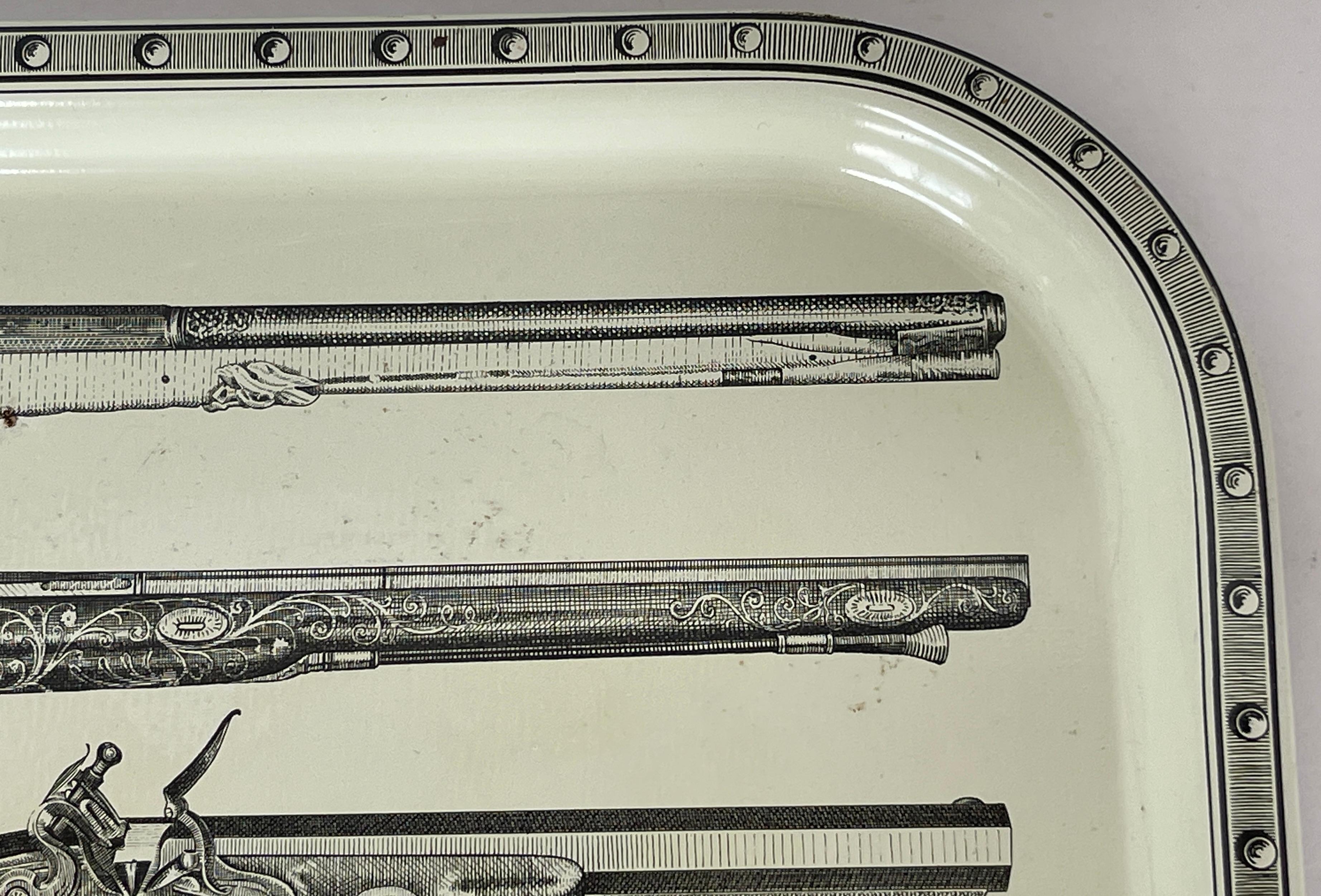 Enameled Piero Fornasetti Studio,  Pistol Tole  Barware Serving Tray