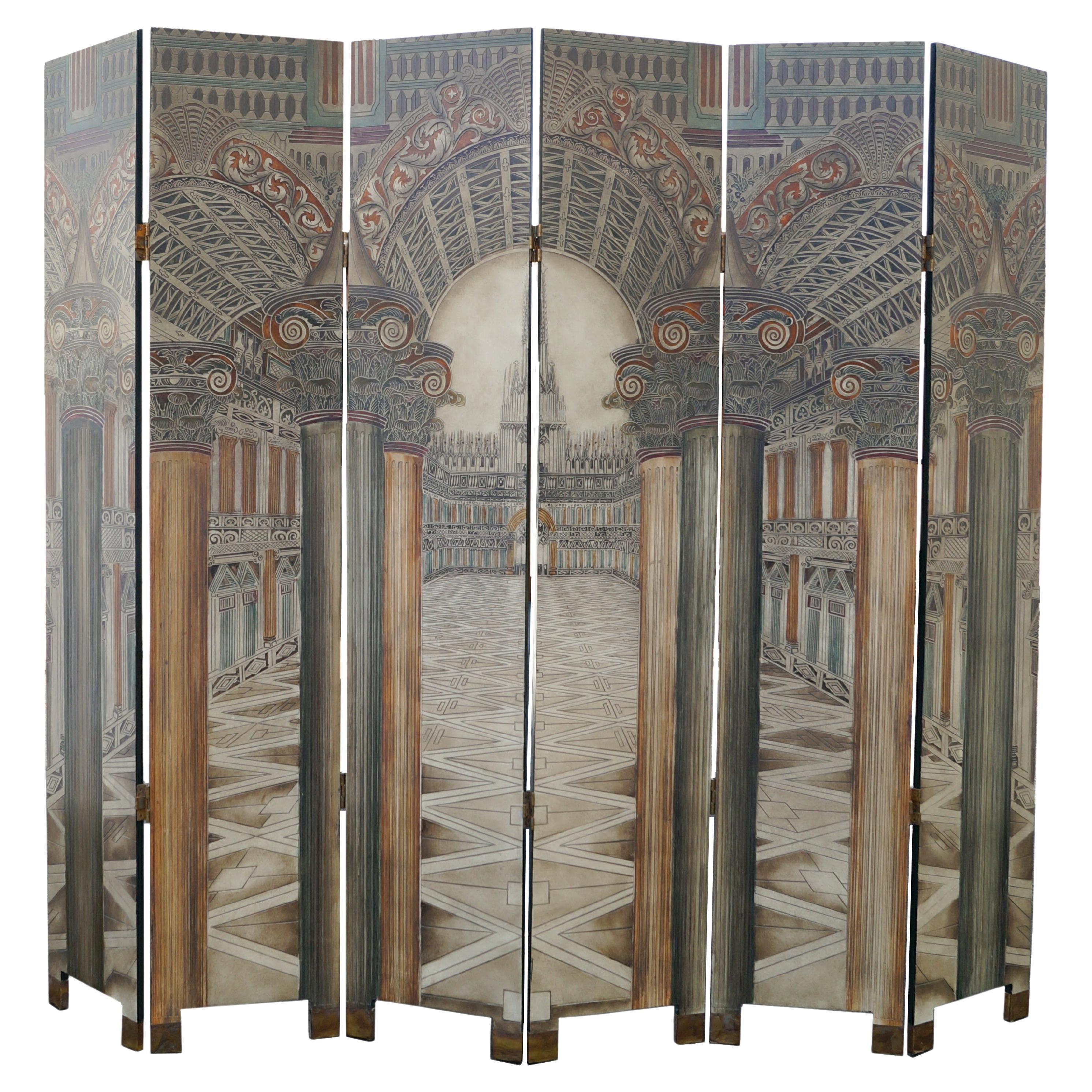 Piero Fornasetti Style 6 Panel Architectural Privacy Screen Room Divider