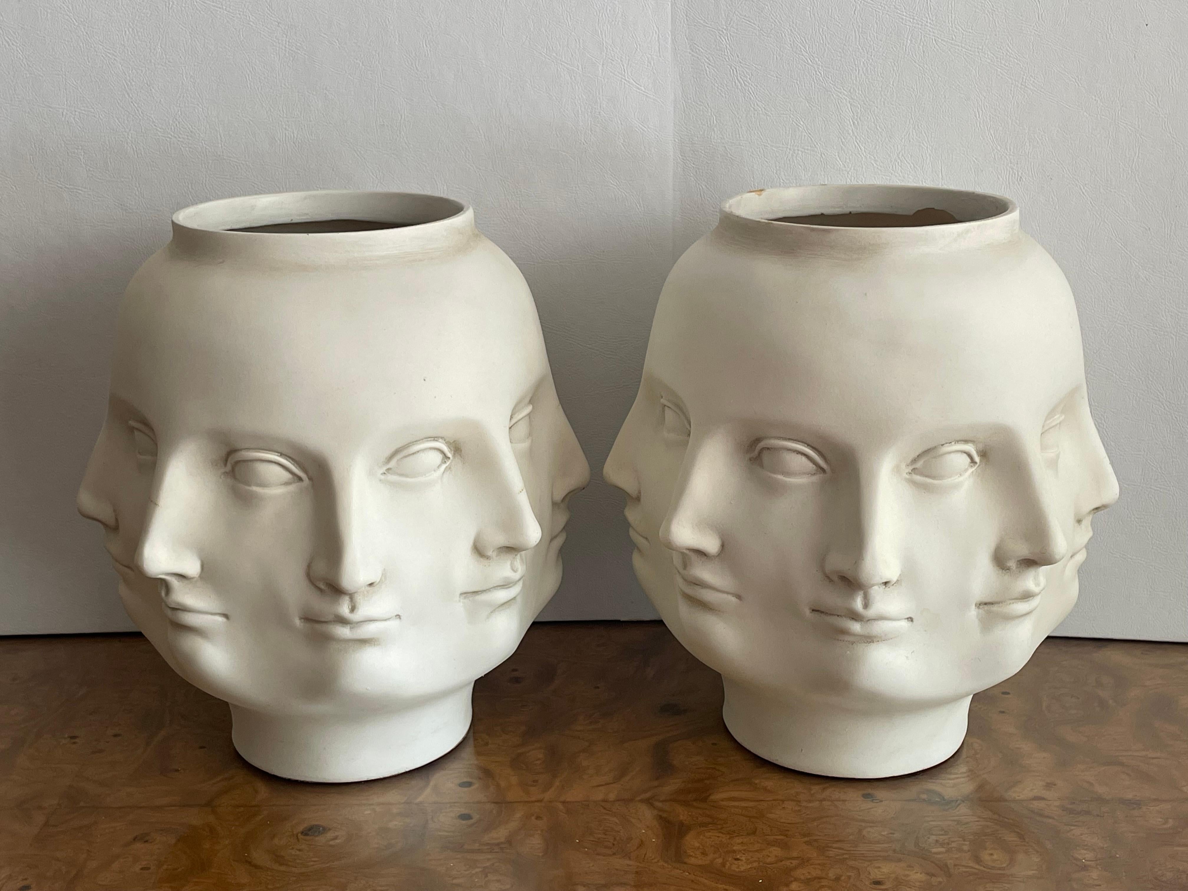 Minimalist 1990s Postmodern Ceramic Multi Face Art Vase Signed-A Pair For Sale