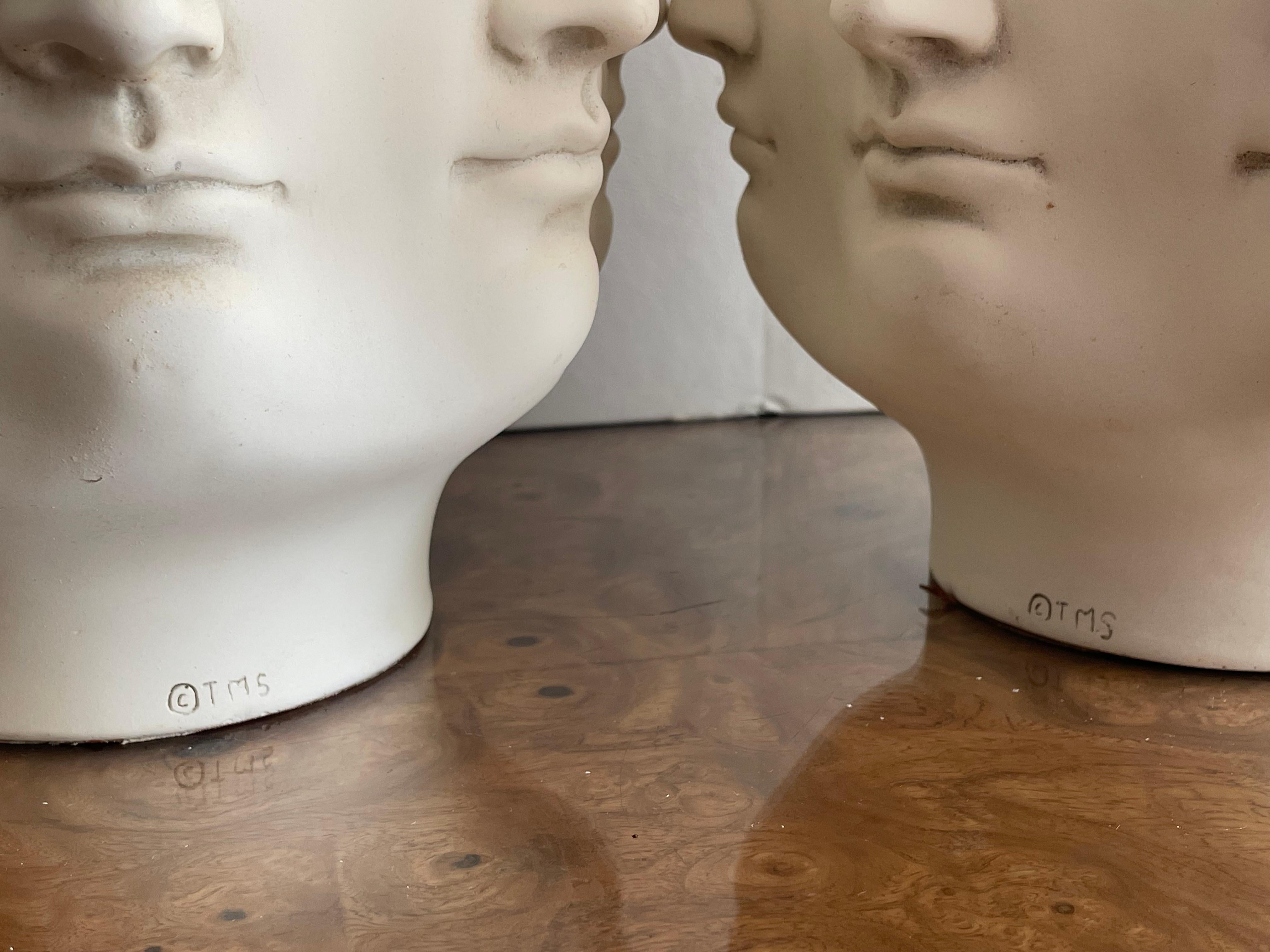 American 1990s Postmodern Ceramic Multi Face Art Vase Signed-A Pair For Sale