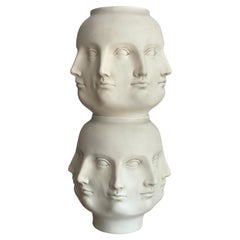 Vintage 1990s Postmodern Ceramic Multi Face Art Vase Signed-A Pair
