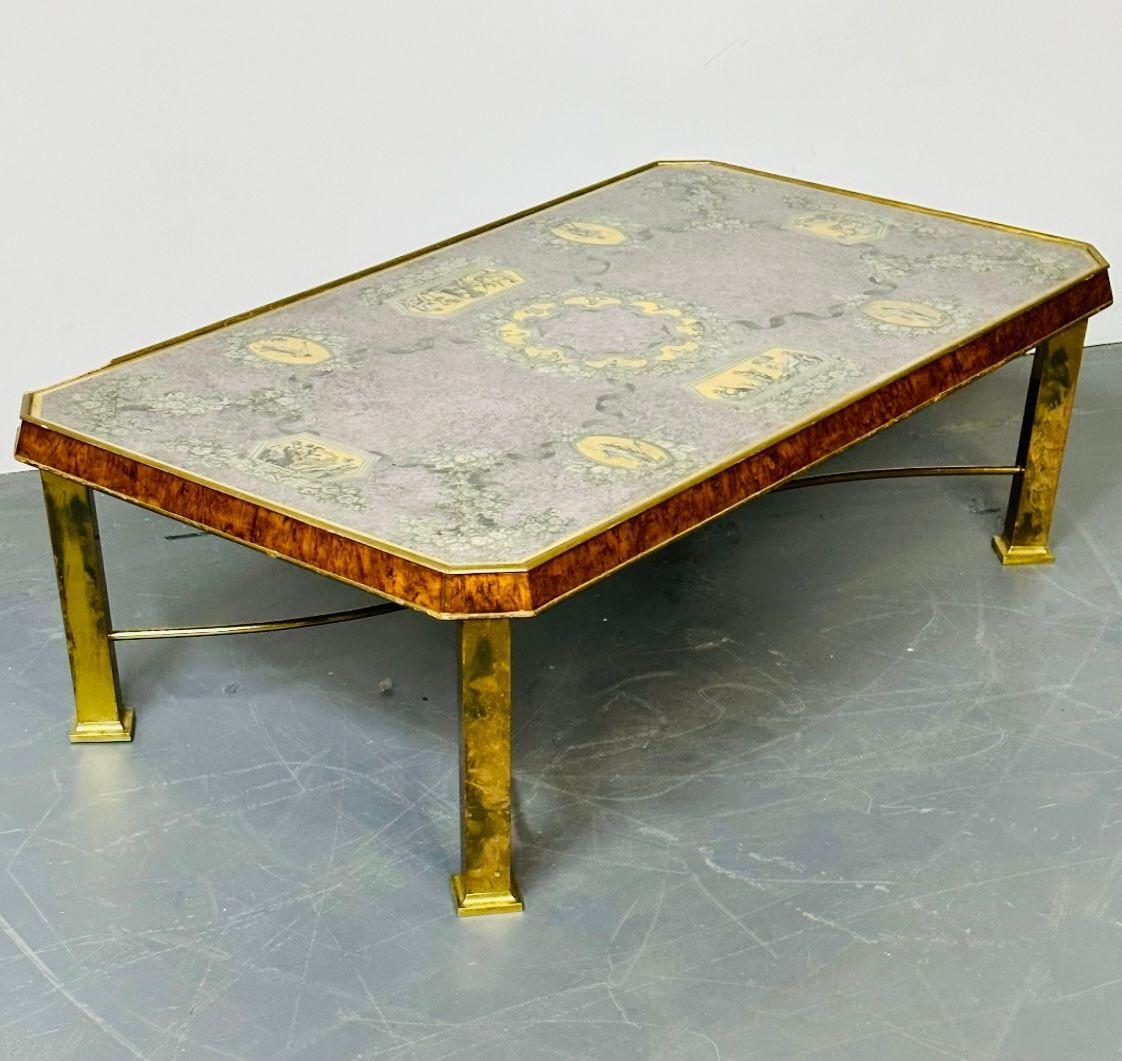 Piero Fornasetti Style Italian Coffee, Cocktail Table, Bronze, Burlwood, 1940s For Sale 9