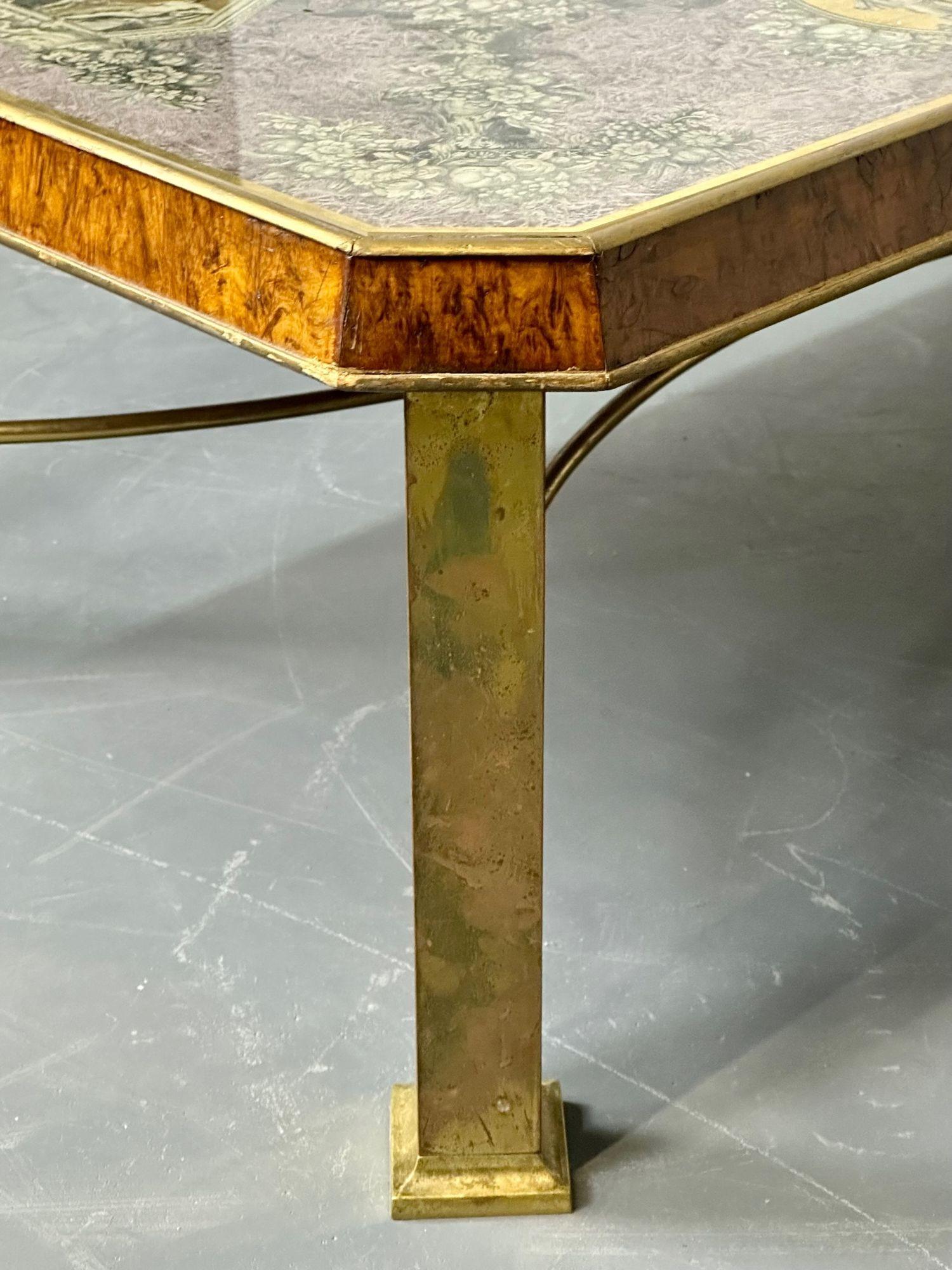 Piero Fornasetti Style Italian Coffee, Cocktail Table, Bronze, Burlwood, 1940s For Sale 15
