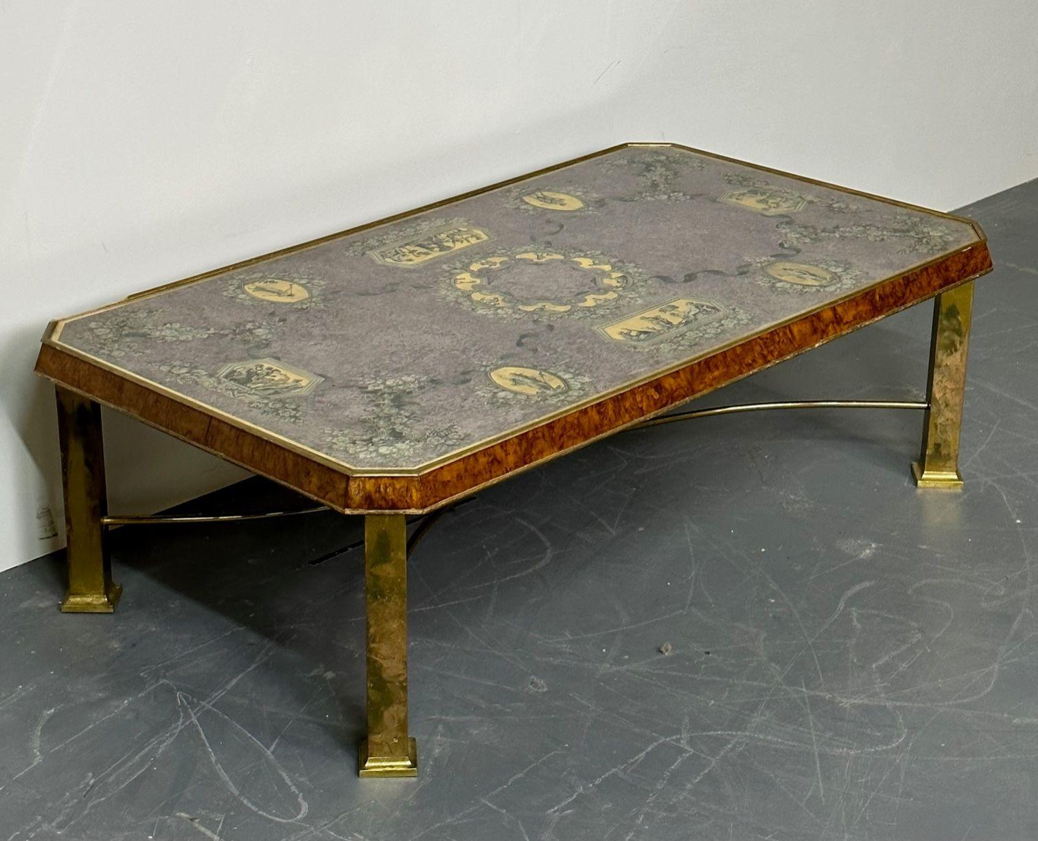 Piero Fornasetti Style Italian Coffee, Cocktail Table, Bronze, Burlwood, 1940s In Good Condition For Sale In Stamford, CT