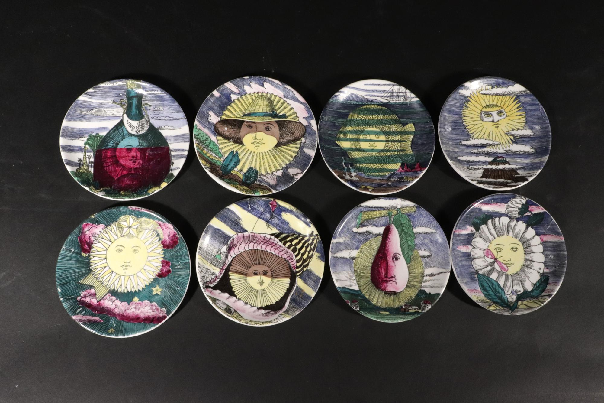 Piero Fornasetti Surreal Sun-Motif Ceramic Complete Set of Coasters,

