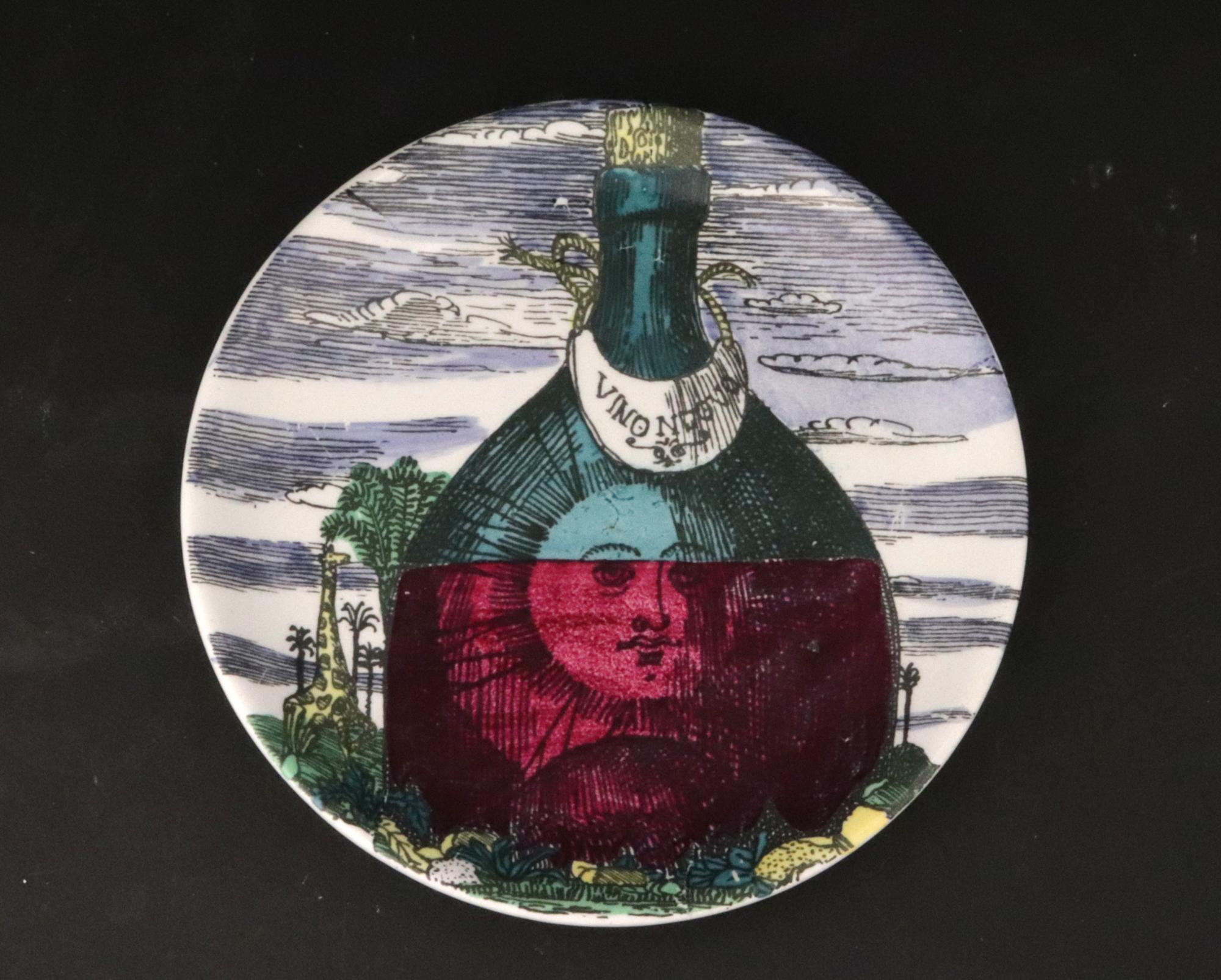 Italian Piero Fornasetti Surreal Sun-Motif Ceramic Complete Set of Coasters For Sale
