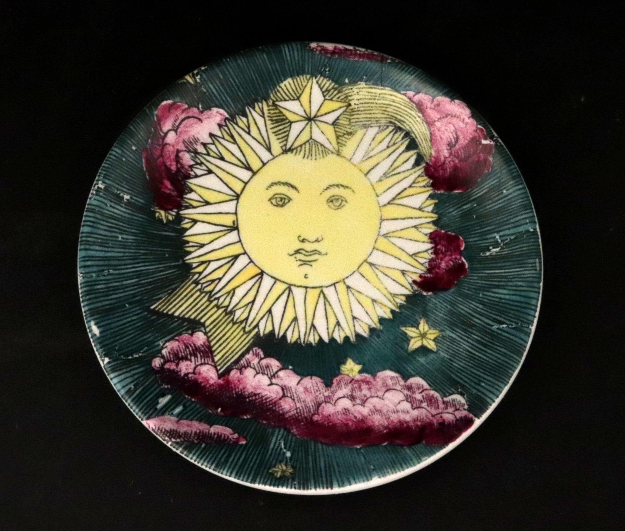 Piero Fornasetti Surreal Sun-Motif Ceramic Complete Set of Coasters For Sale 2