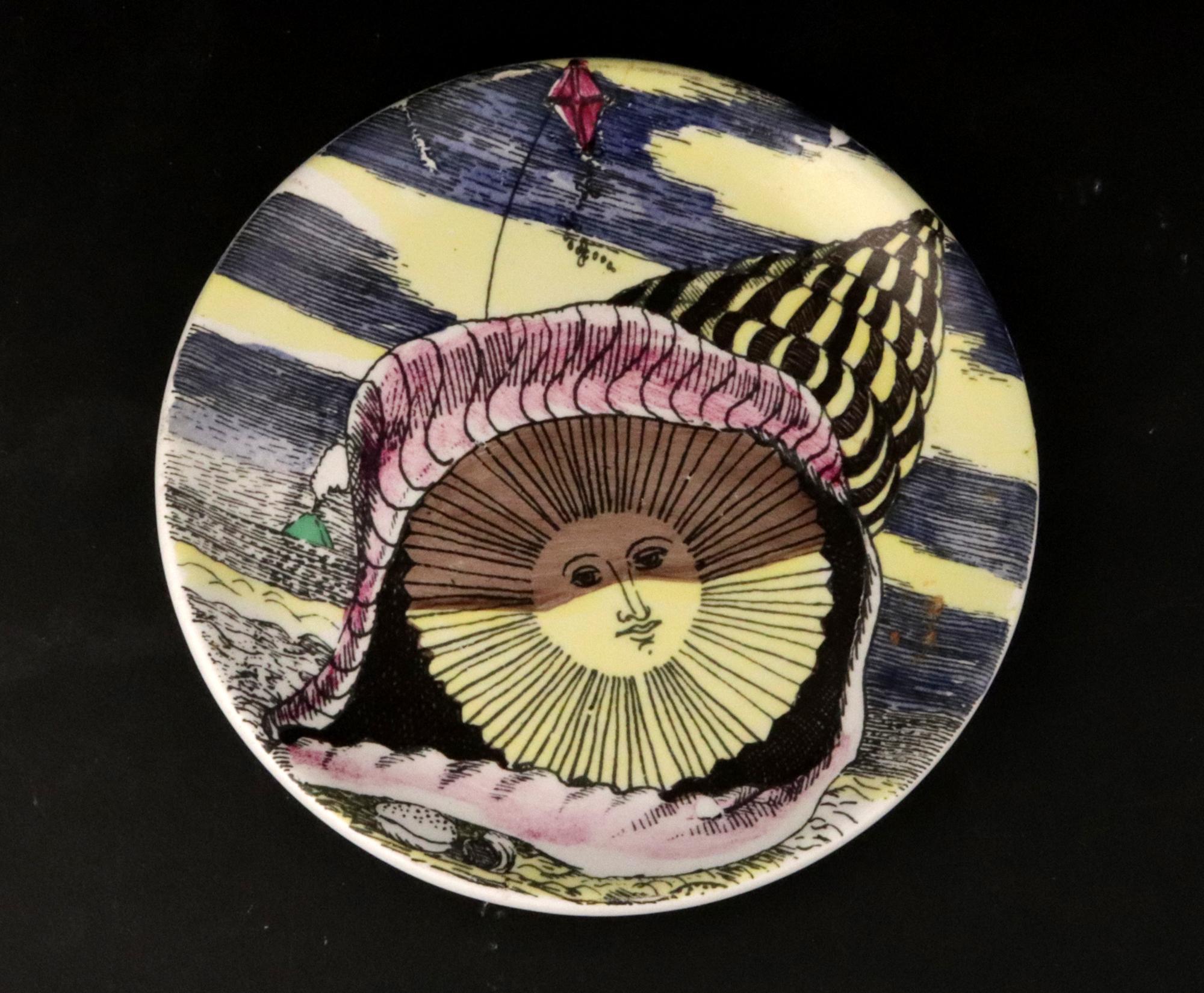 Piero Fornasetti Surreal Sun-Motif Ceramic Complete Set of Coasters For Sale 3