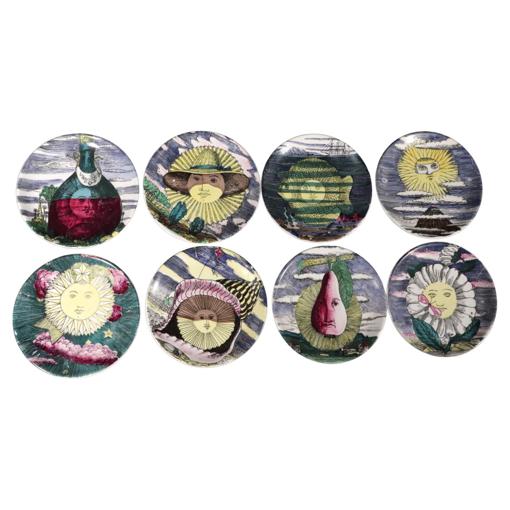 Piero Fornasetti Set completo di sottobicchieri in ceramica con motivo solare surreale