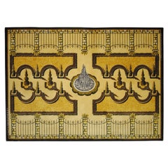 Piero Fornasetti surrealist style carpet "Italian gardens" yellow black