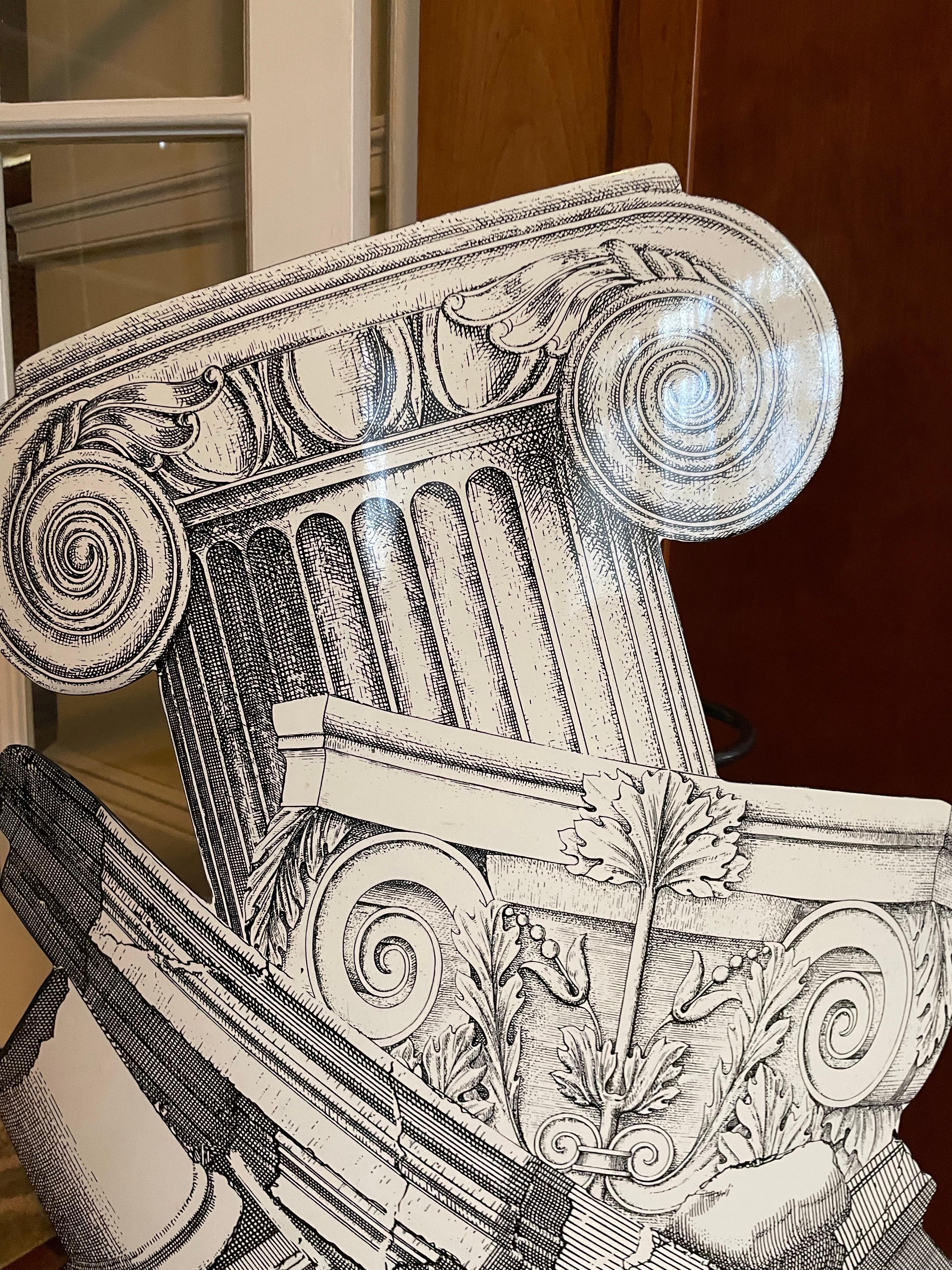 Piero Fornasetti Milano Trompe L’oeil Rovine .It is Hand Silkscreened and Laquered Metal Umberella Stand in Black/White