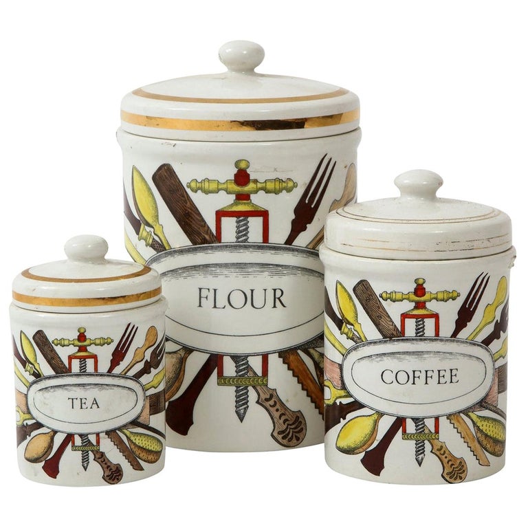 Ceramic Cannister Set Flour, Sugar, Coffee, Tea, 1 set of 4