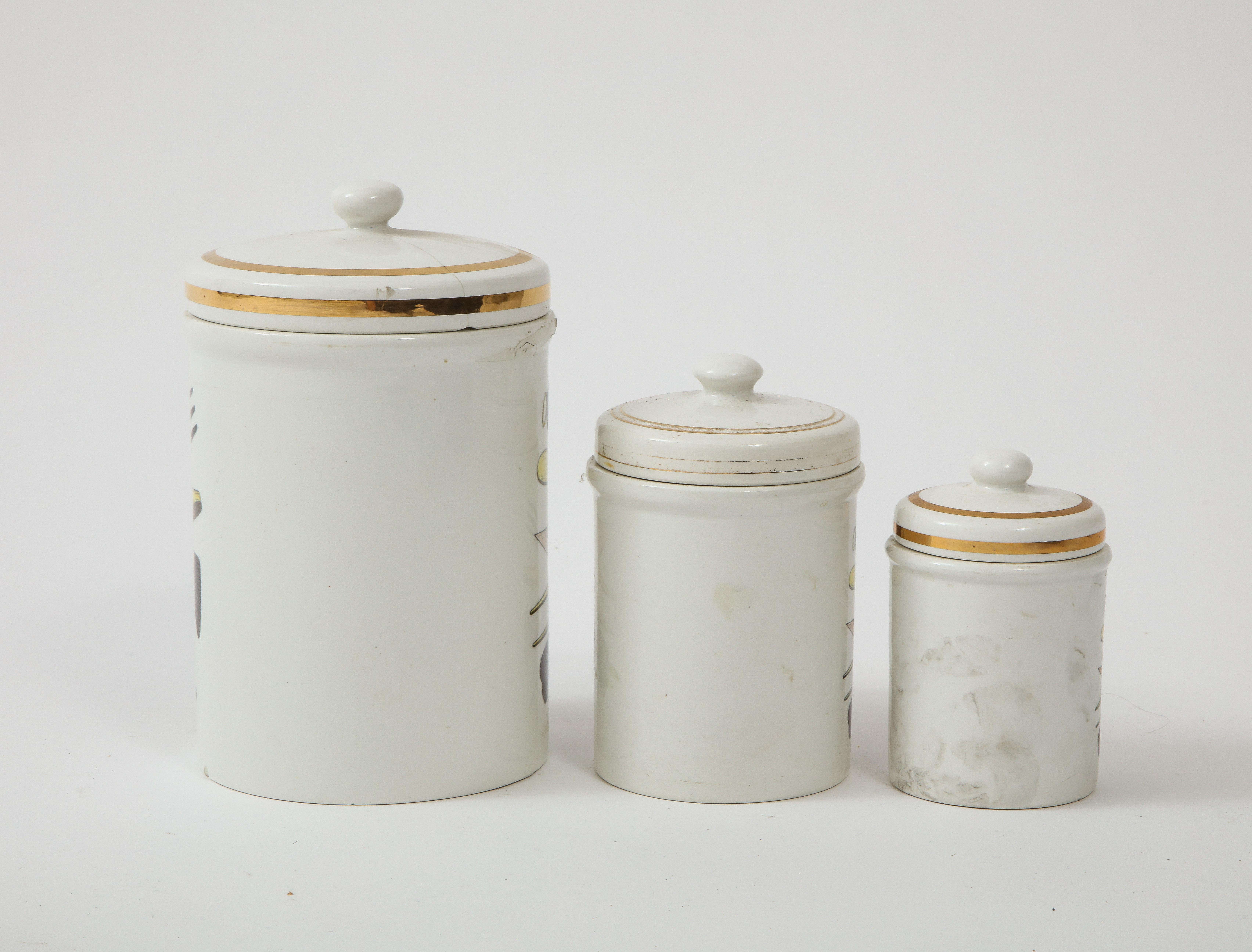 Piero Fornasetti Vintage Ceramic Canister Storage Jars, Italy Flour, Tea, 1960s For Sale 2