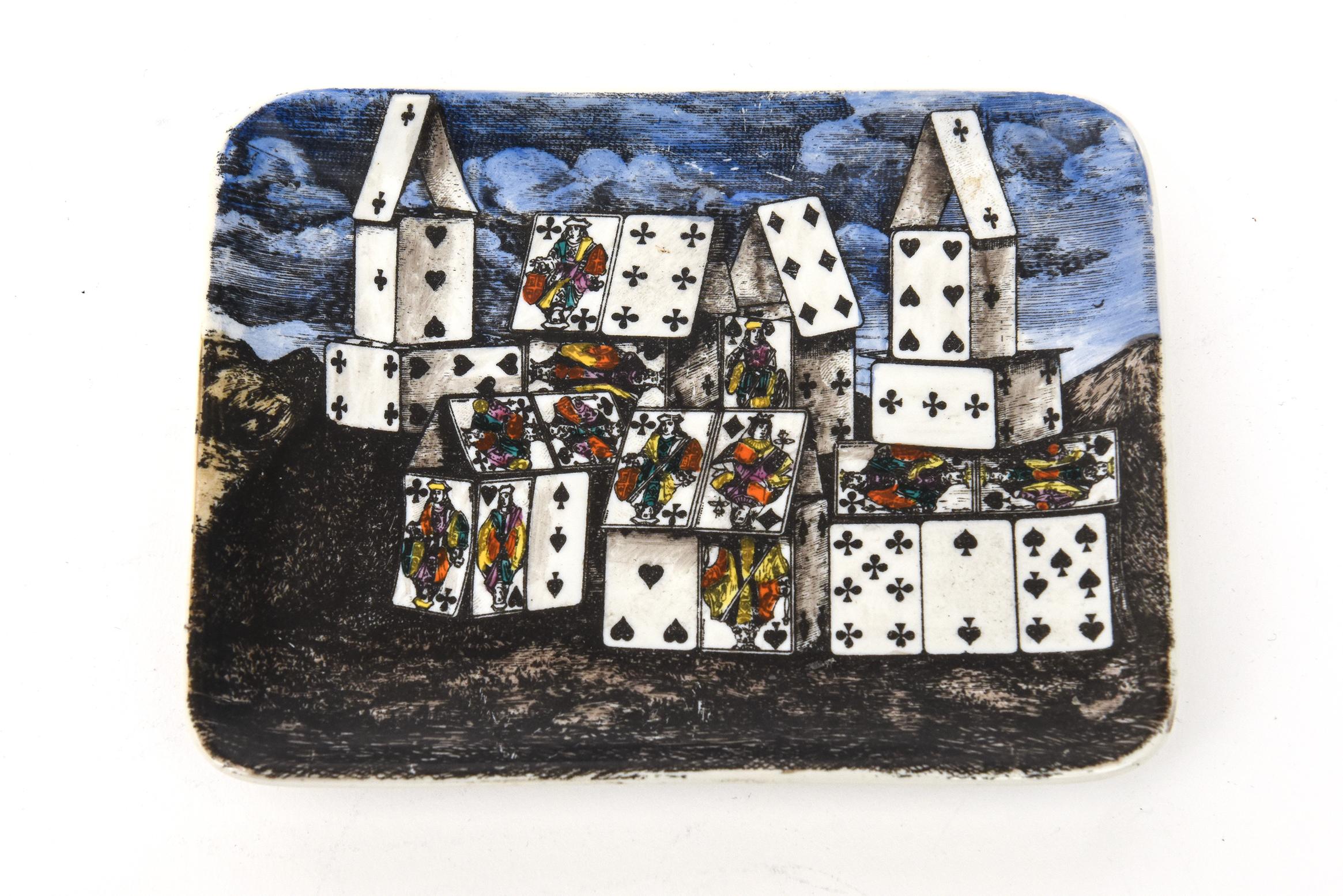 Piero Fornasetti House of Cards Surrealist Porcelain Tray or Dish Vintage For Sale 4