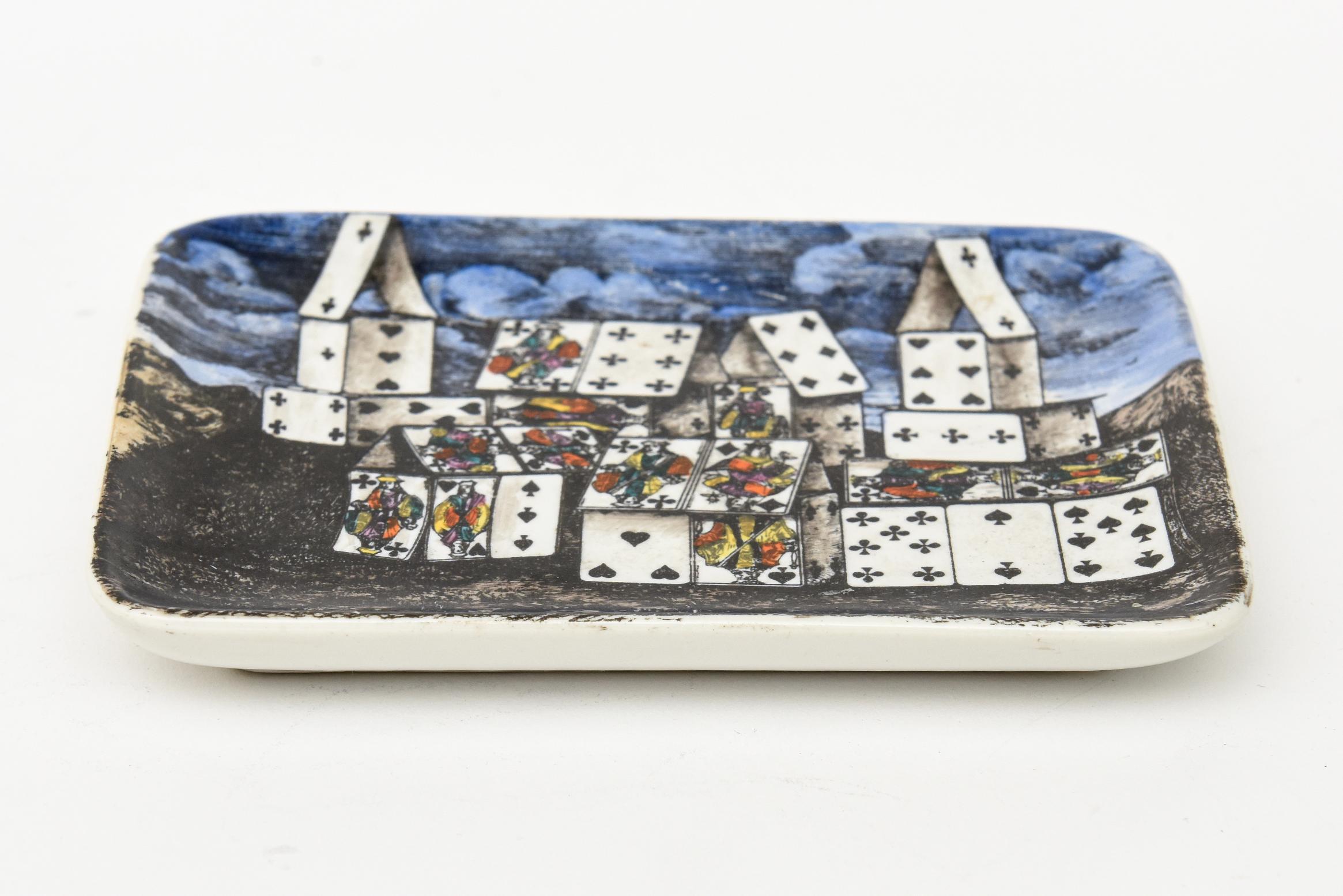 Italian Piero Fornasetti House of Cards Surrealist Porcelain Tray or Dish Vintage For Sale