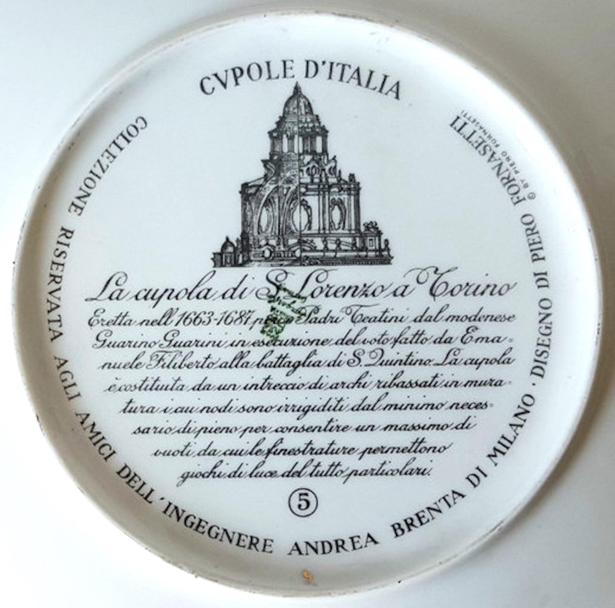Mid-Century Modern Piero Fornasetti, Vintage Plate from the Series of Church Domes Cupole d'Italia For Sale