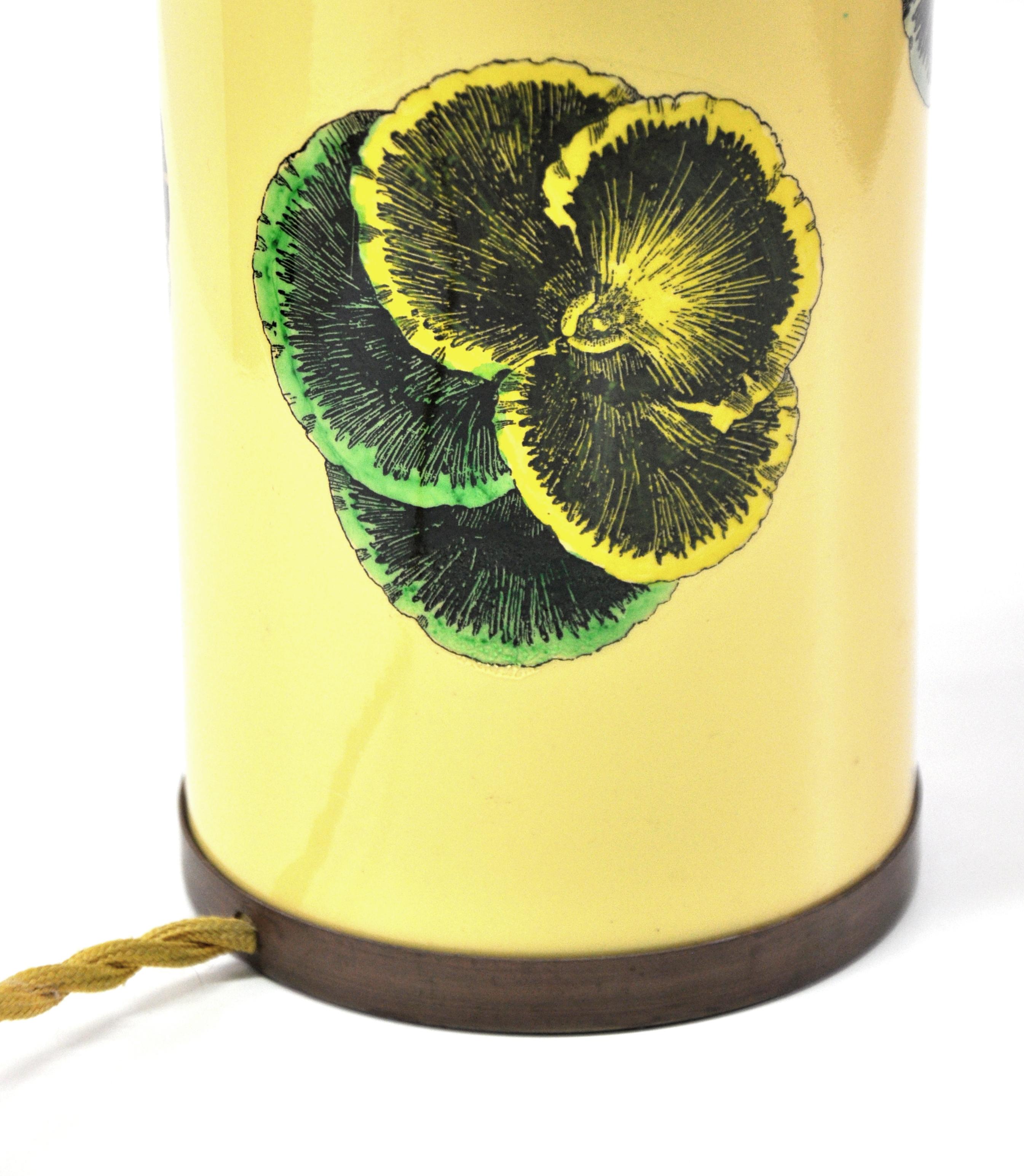 Italian Piero Fornasetti Violet Flower Table Lamp Yellow, Blue and Green