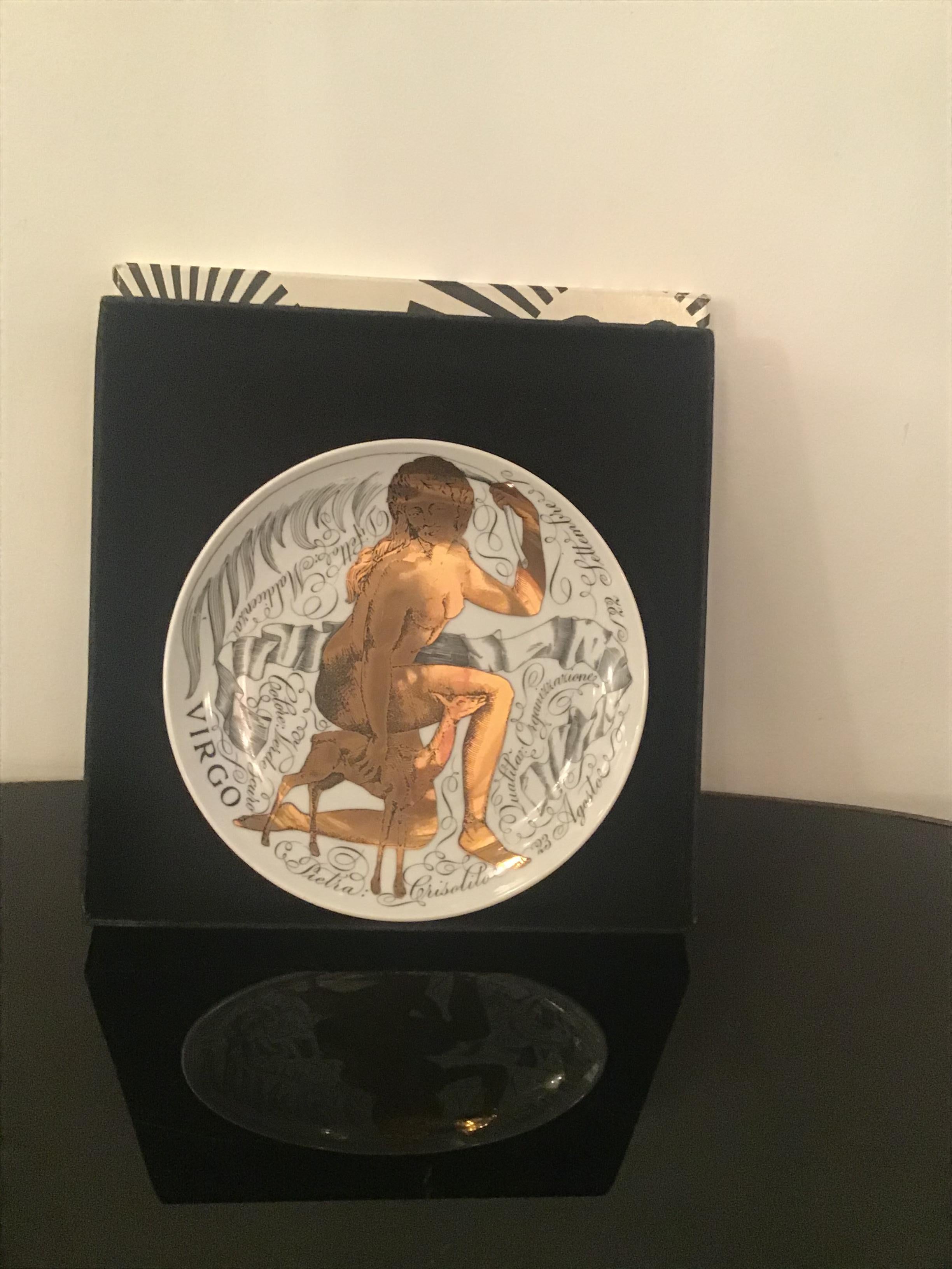 Piero Fornasetti “Virgo” Plate Porcelain Gold, 1969, Italy For Sale 7