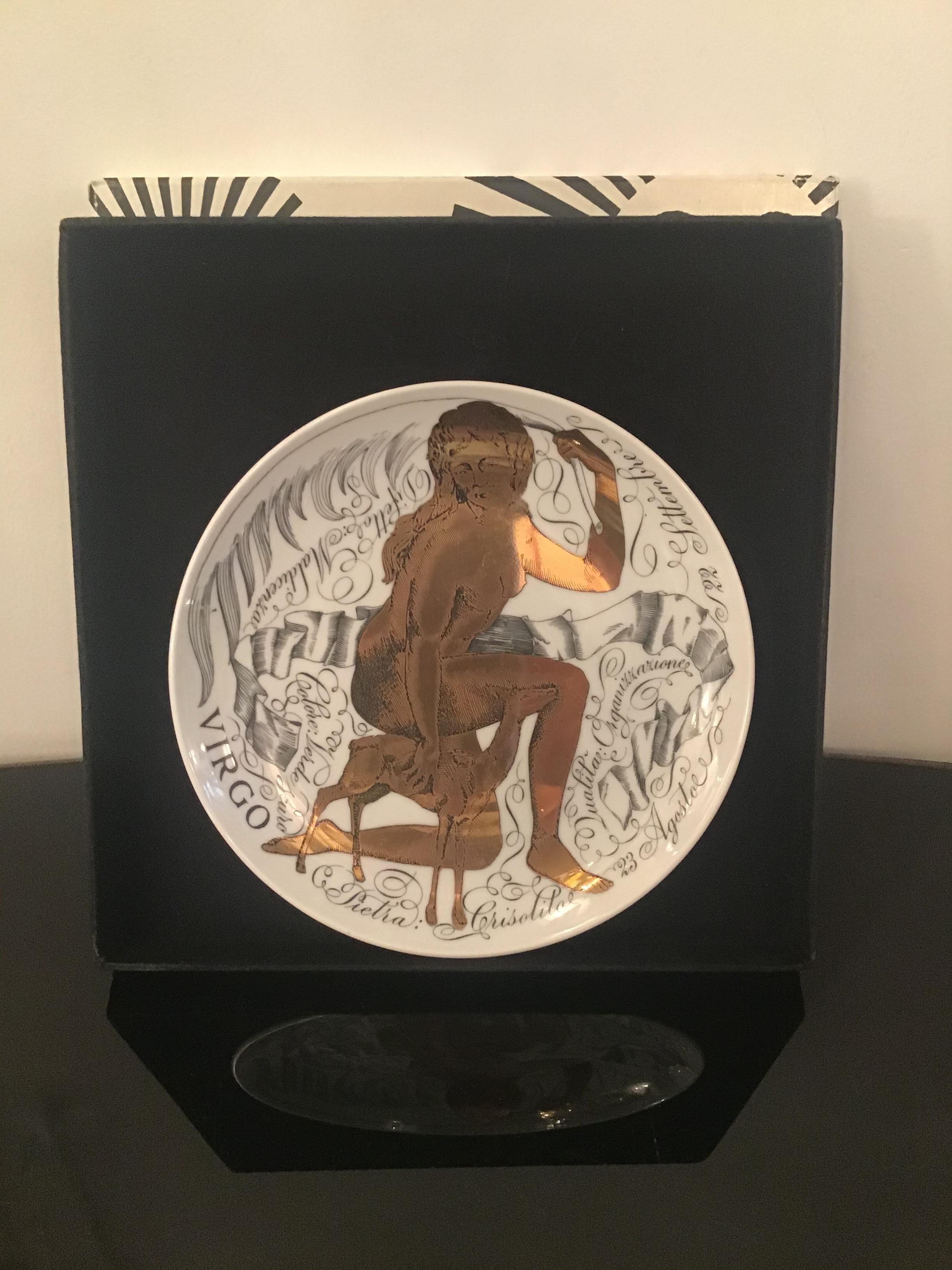 Piero Fornasetti “Virgo” Plate Porcelain Gold, 1969, Italy For Sale 8