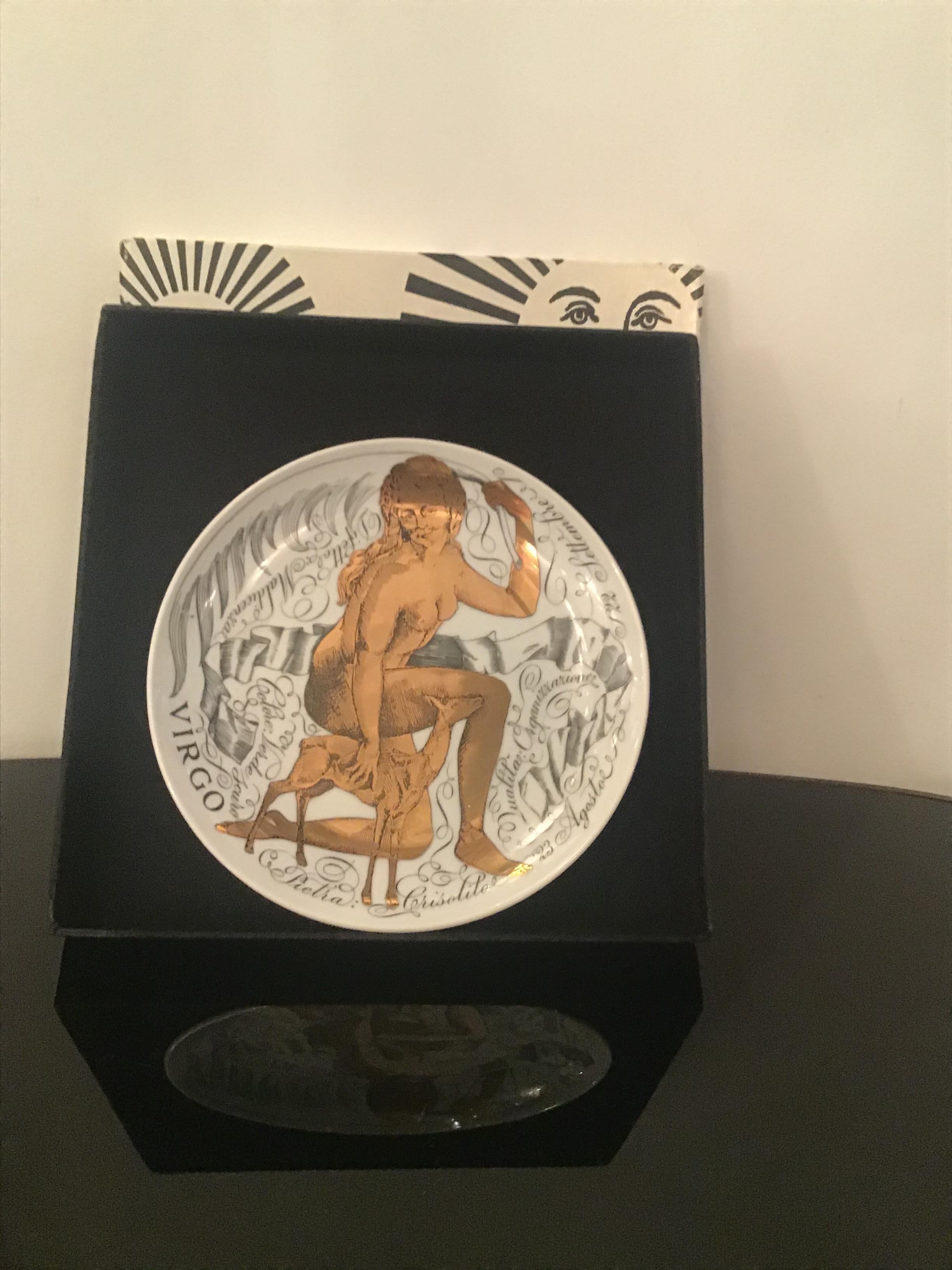 Piero Fornasetti “Virgo” Plate Porcelain Gold, 1969, Italy For Sale 9