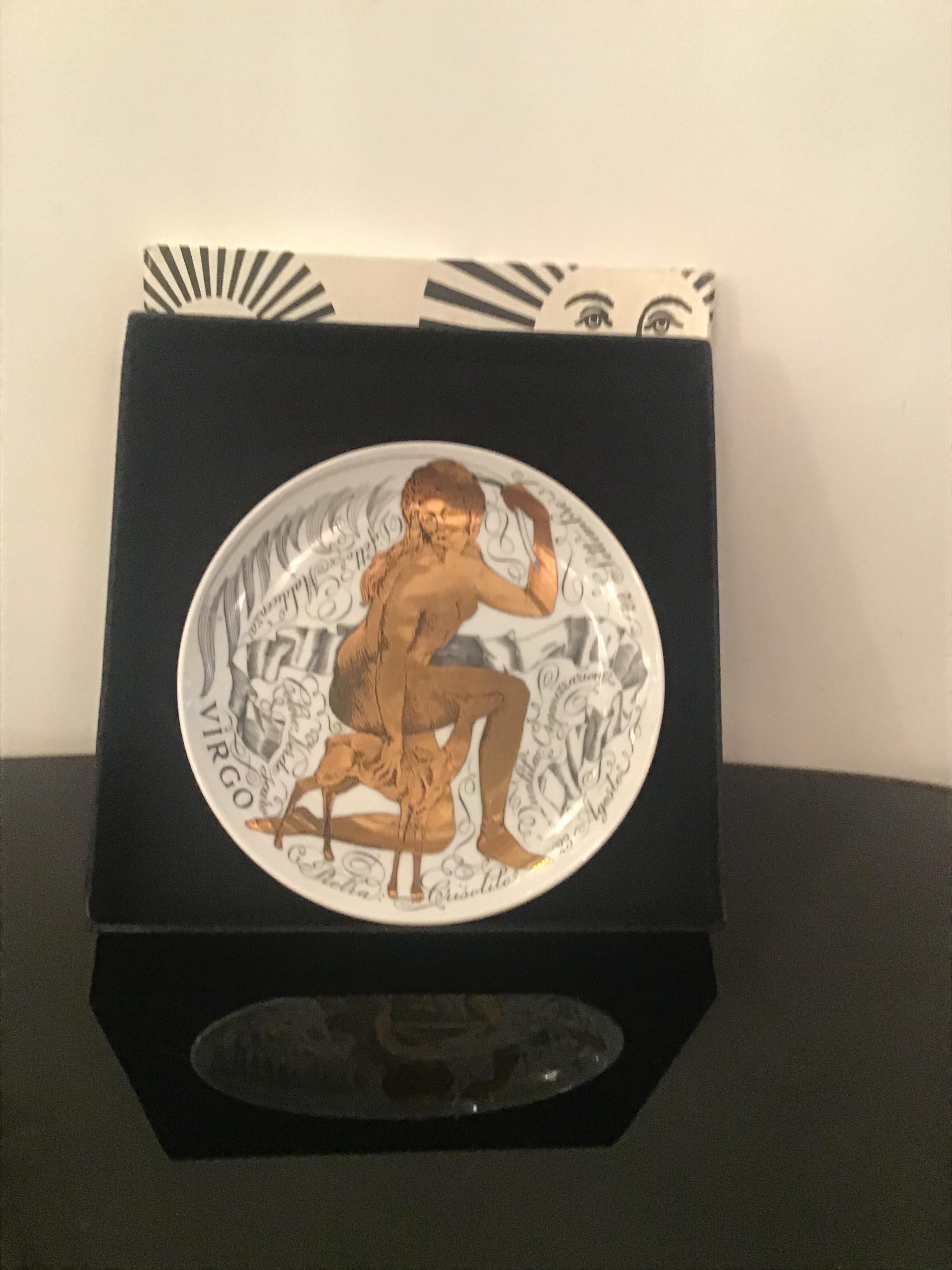 Piero Fornasetti “Virgo” Plate Porcelain Gold, 1969, Italy For Sale 10
