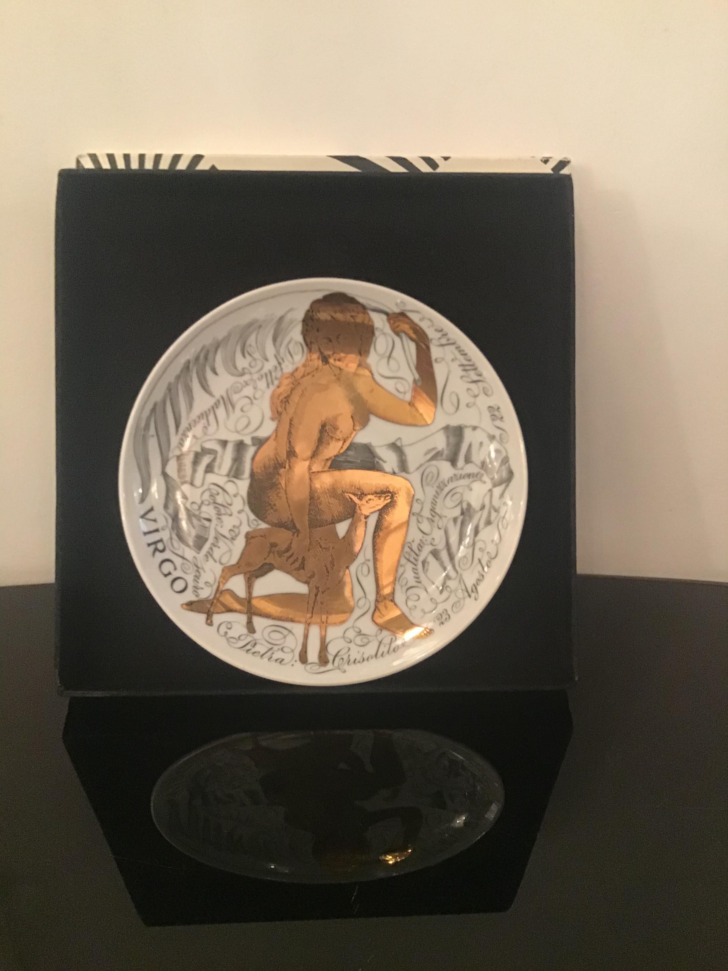 Piero Fornasetti “Virgo” Plate Porcelain Gold, 1969, Italy For Sale 11