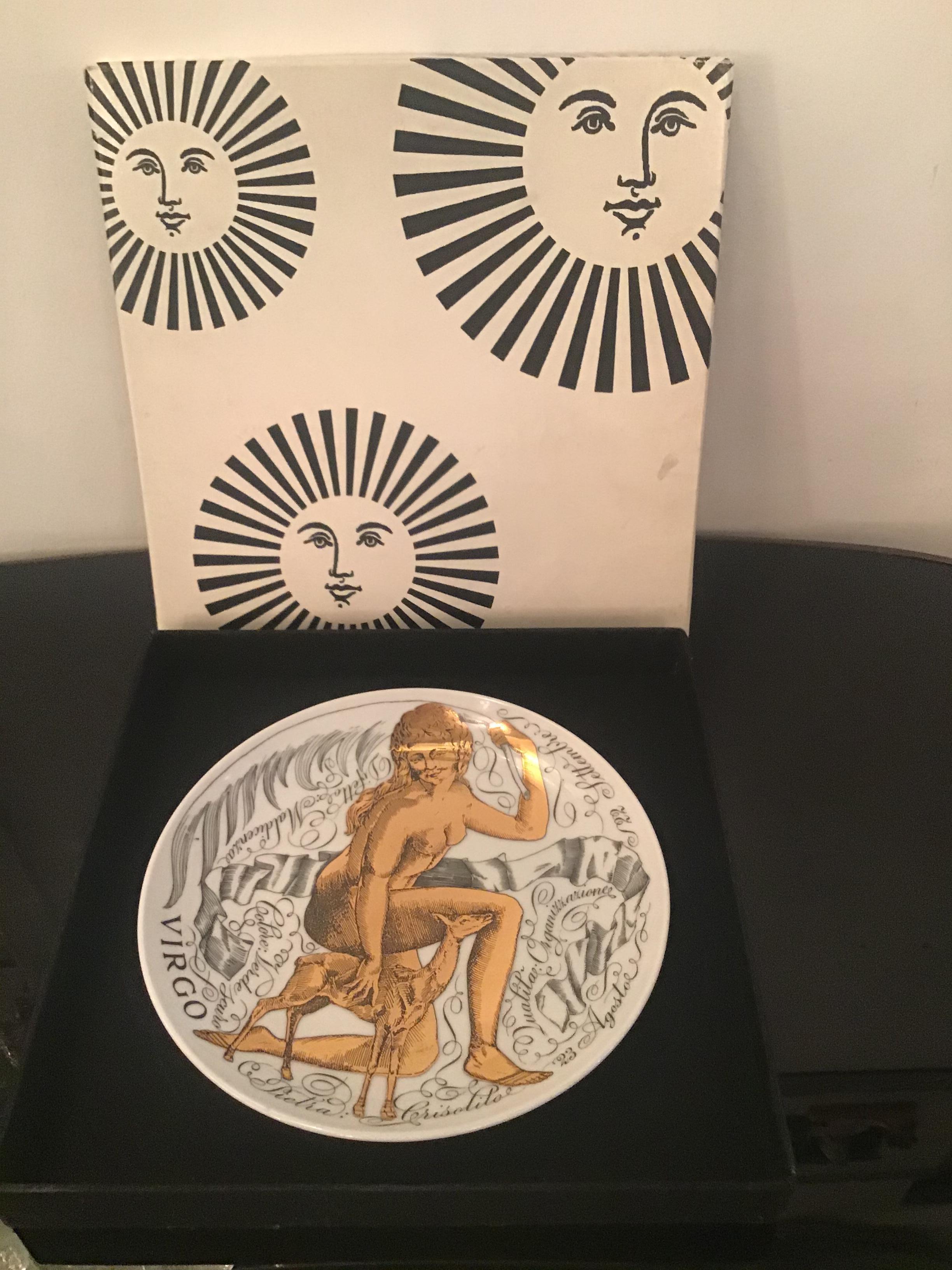 Piero Fornasetti “Virgo” Plate Porcelain Gold, 1969, Italy For Sale 12