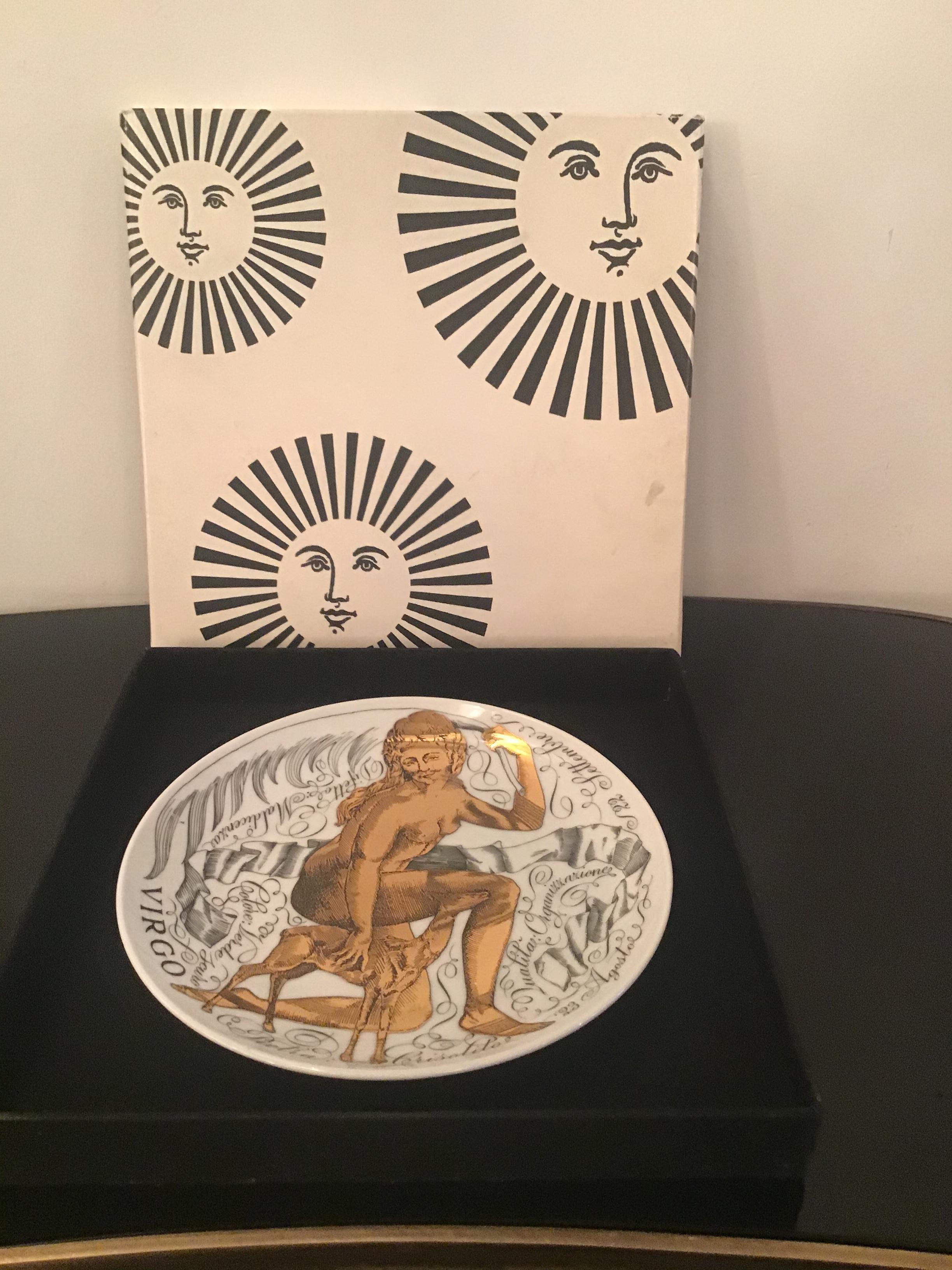 Piero Fornasetti “Virgo” Plate Porcelain Gold, 1969, Italy For Sale 13