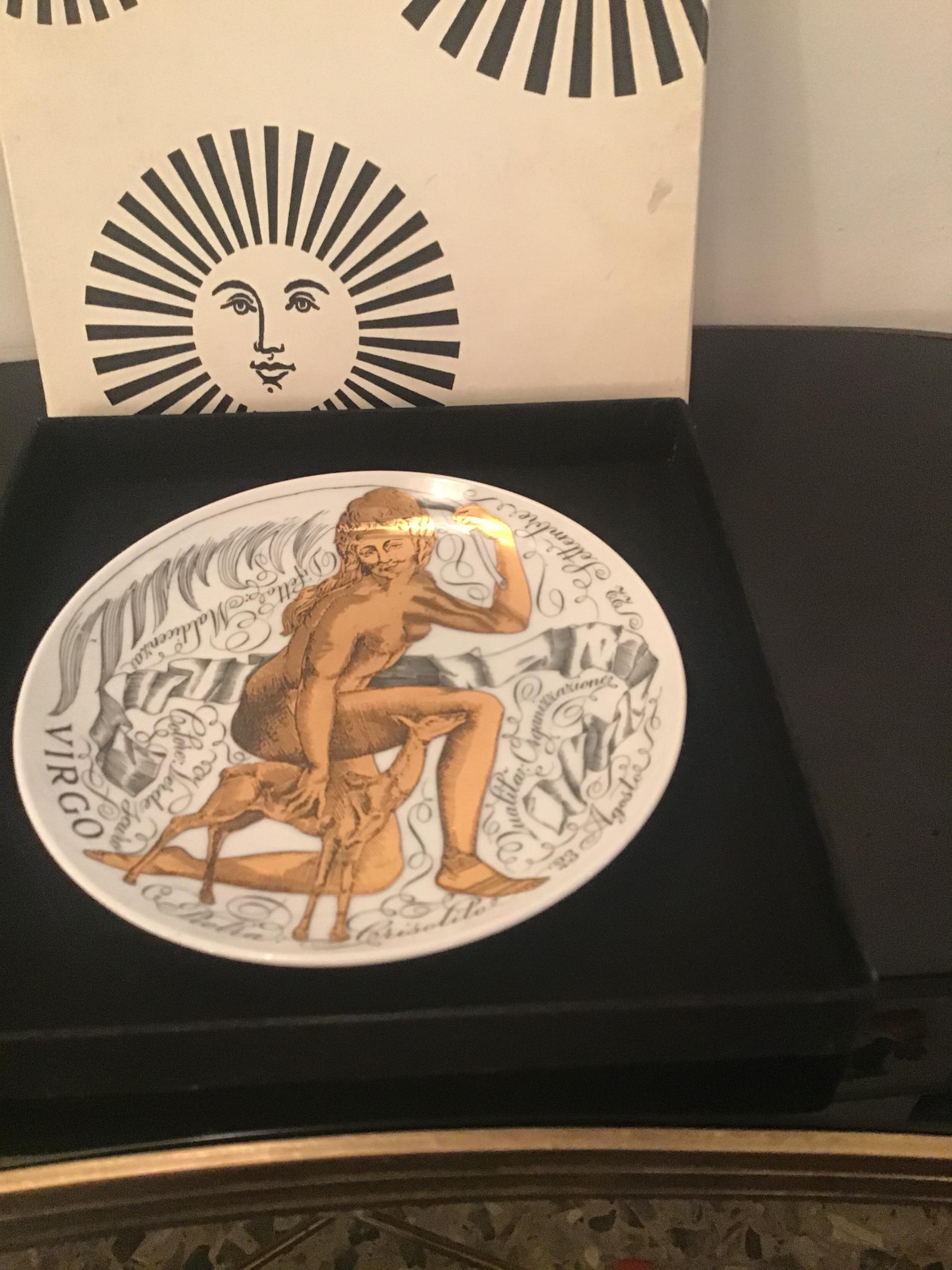 Piero Fornasetti “Virgo” Plate Porcelain Gold, 1969, Italy For Sale 14