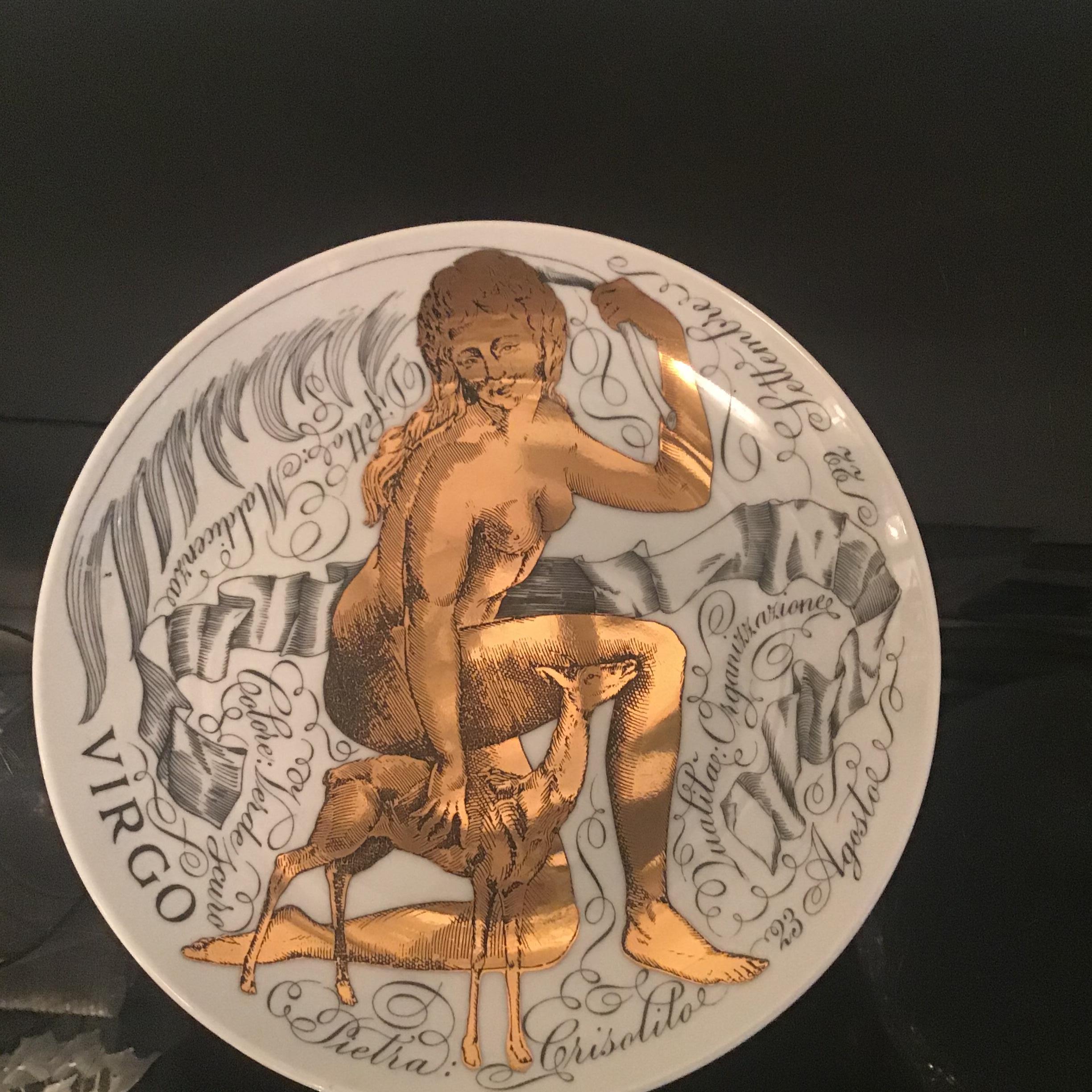 Other Piero Fornasetti “Virgo” Plate Porcelain Gold, 1969, Italy For Sale