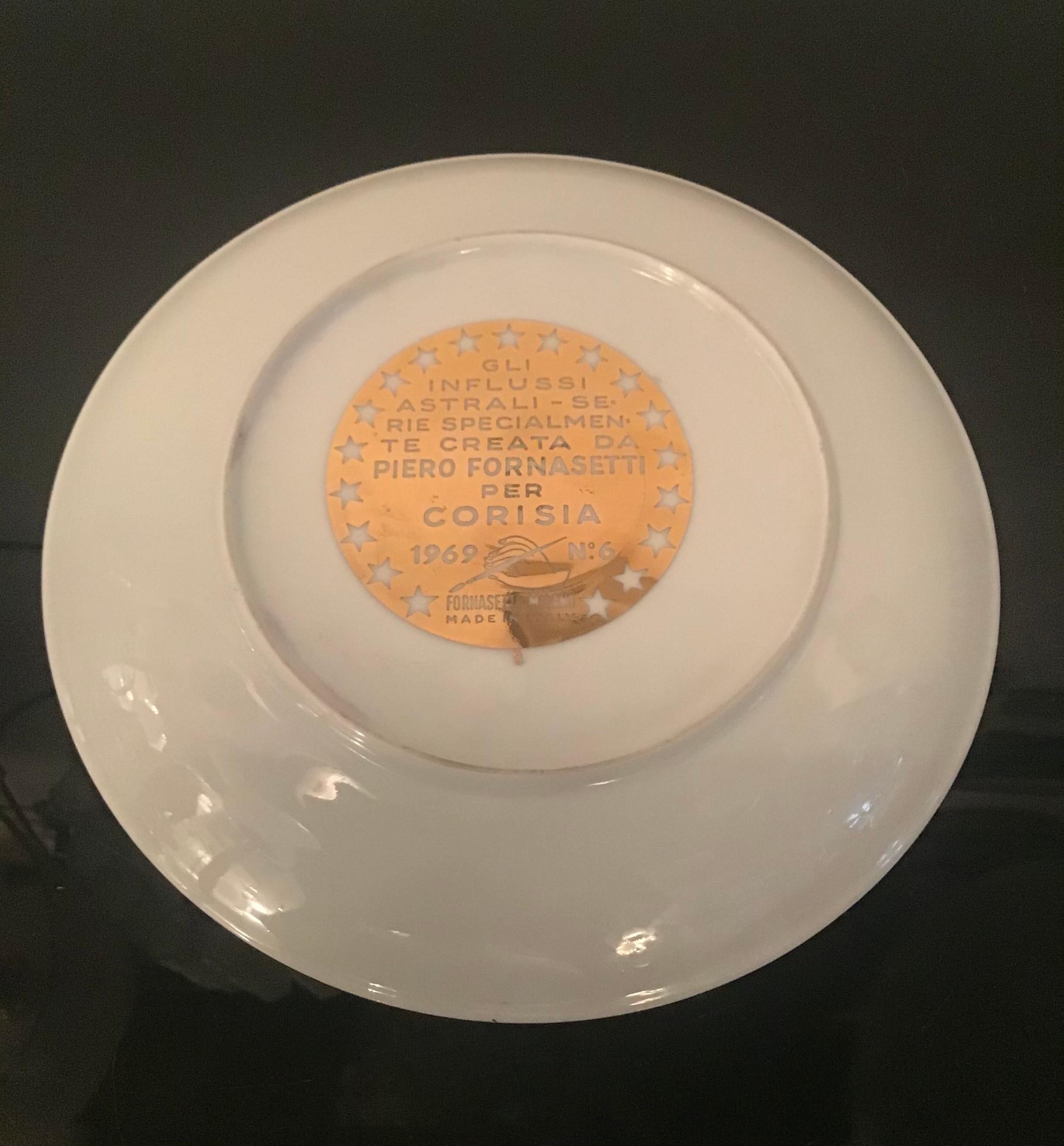 Italian Piero Fornasetti “Virgo” Plate Porcelain Gold, 1969, Italy For Sale