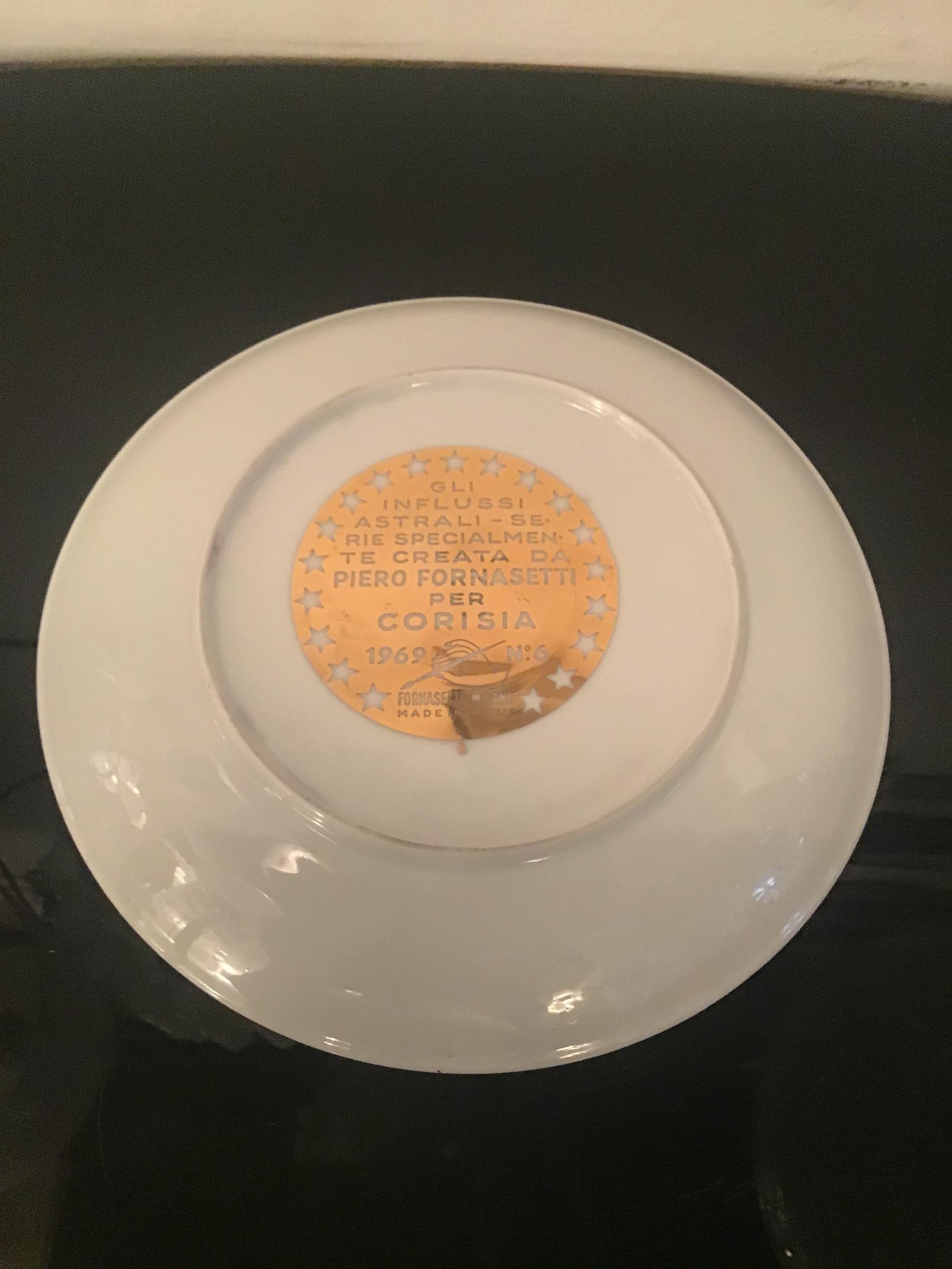 Piero Fornasetti “Virgo” Plate Porcelain Gold, 1969, Italy In Excellent Condition For Sale In Milano, IT