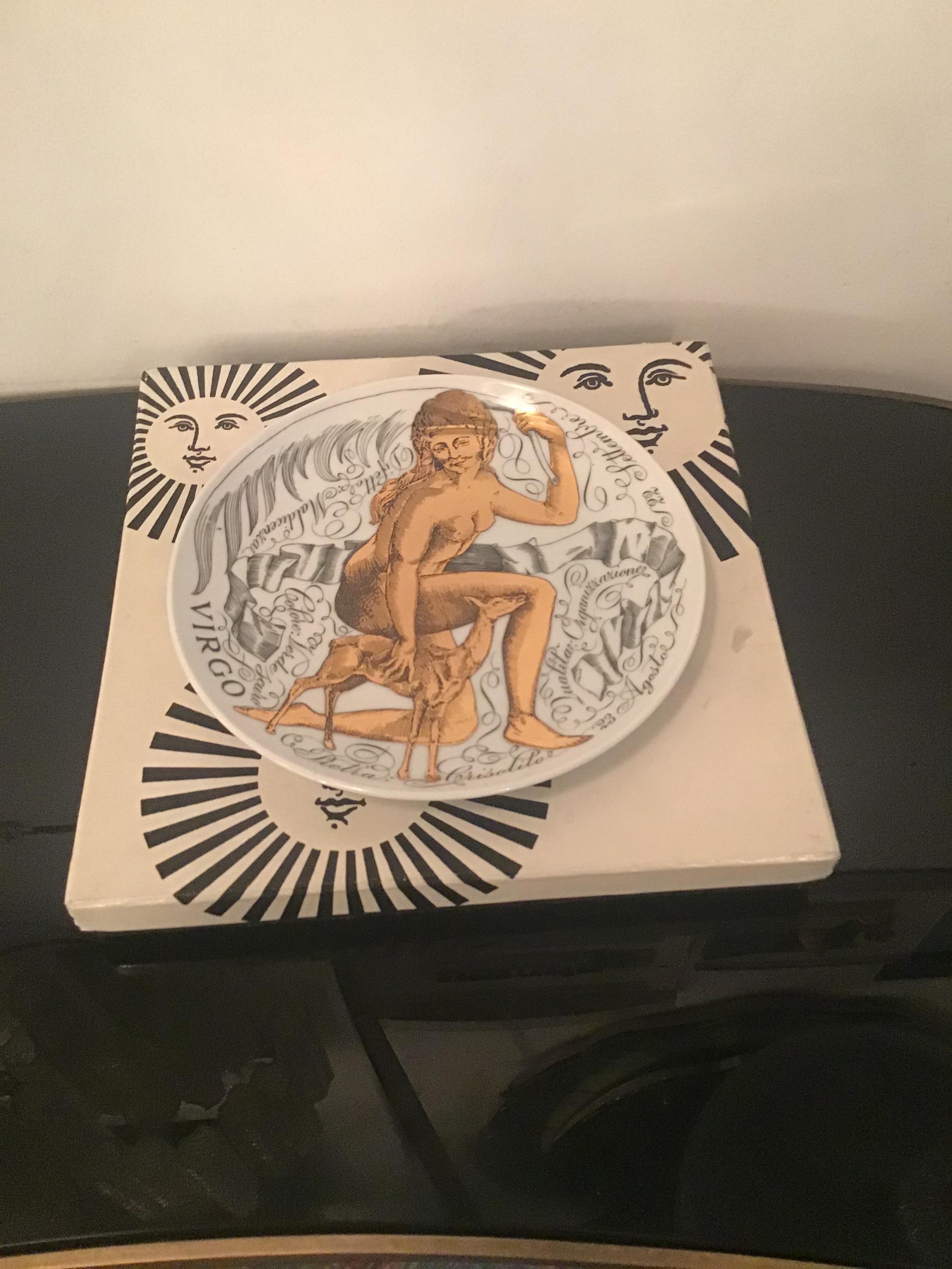Piero Fornasetti “Virgo” Plate Porcelain Gold, 1969, Italy For Sale 3