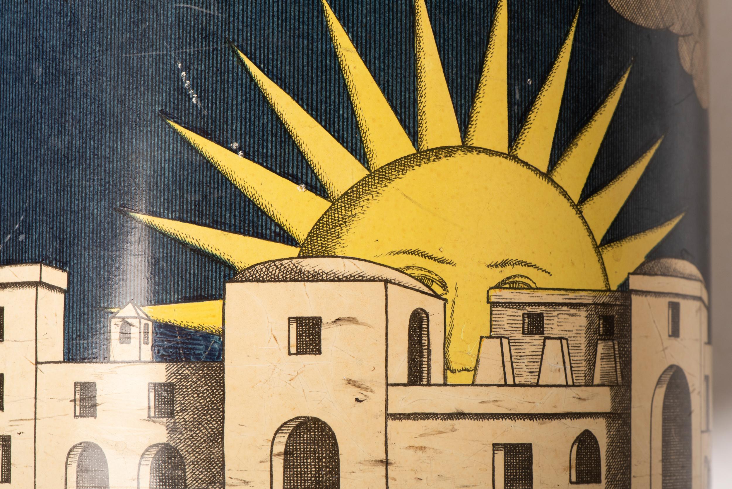 Italian Piero Fornasetti Waste Paper Bin “Sole De Capri”, Italy, circa 1960 For Sale