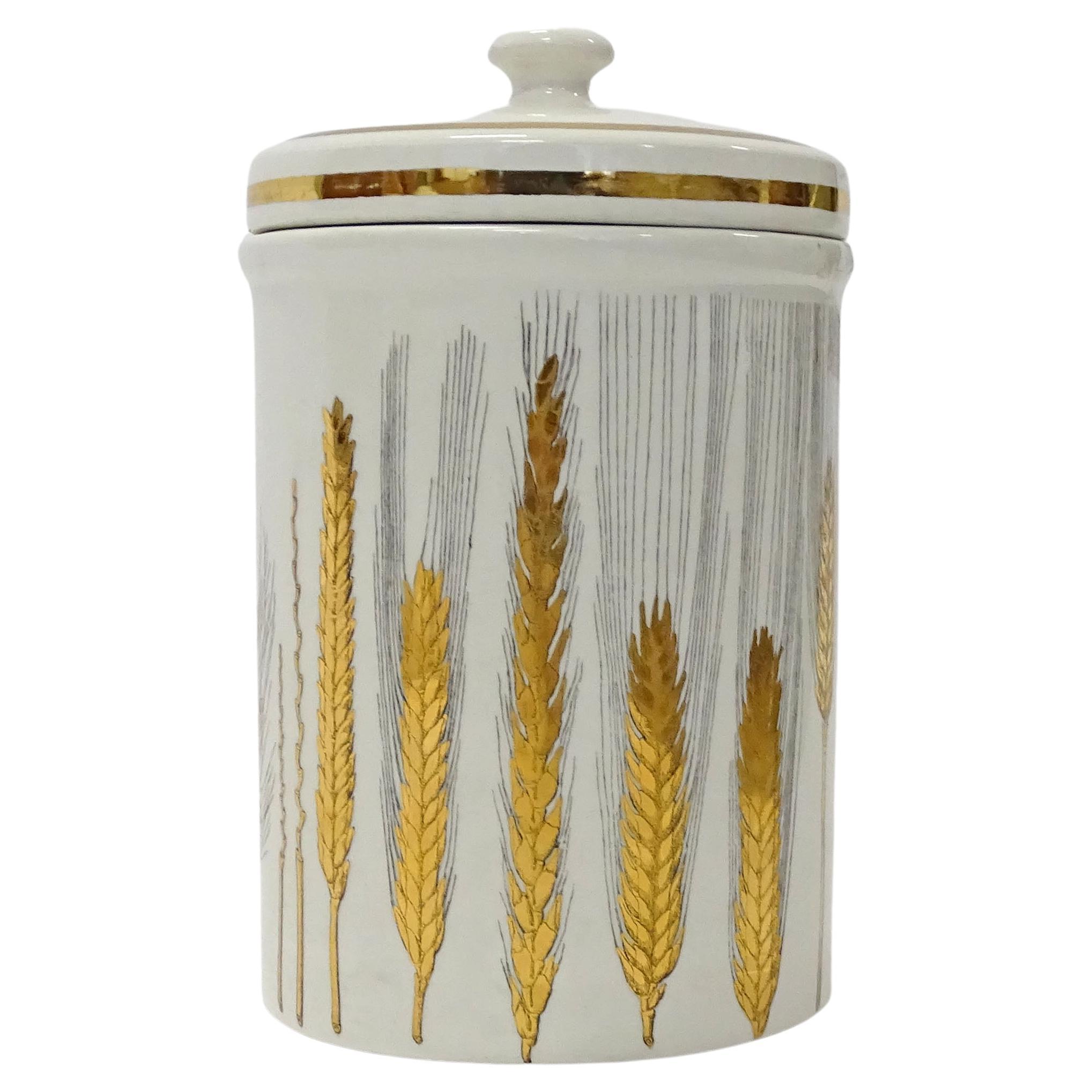 Piero Fornasetti Wheat Spikes Large Ceramic Jar,  Italy 1960s For Sale