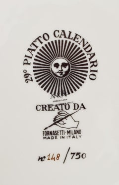 Piero Fornasetti White and Golden Calendar Plate, 1996